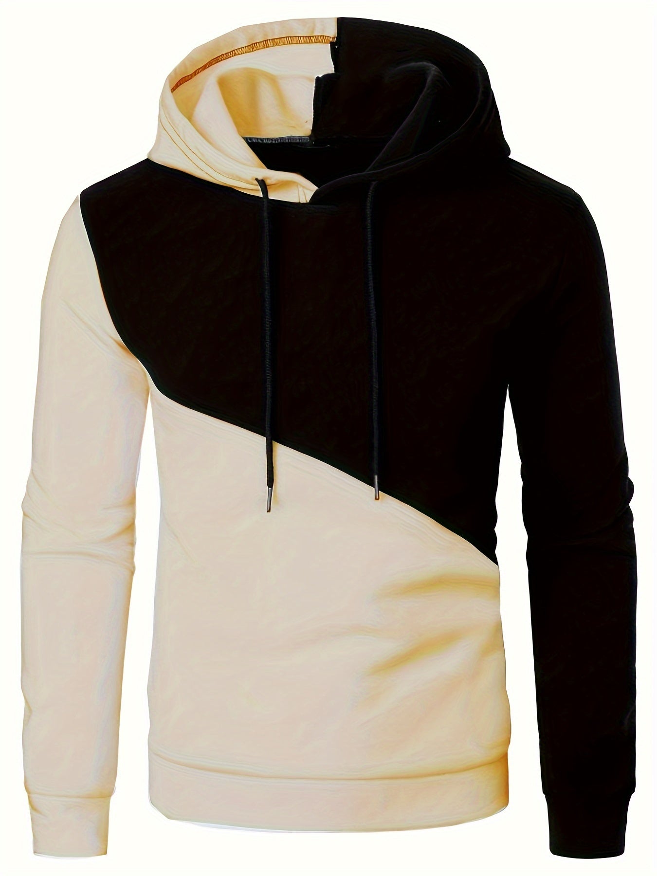 Stylish Men's Color-Block Hoodie – Warm Polyester Knit Pullover with Hood for Winter, Machine-Washable