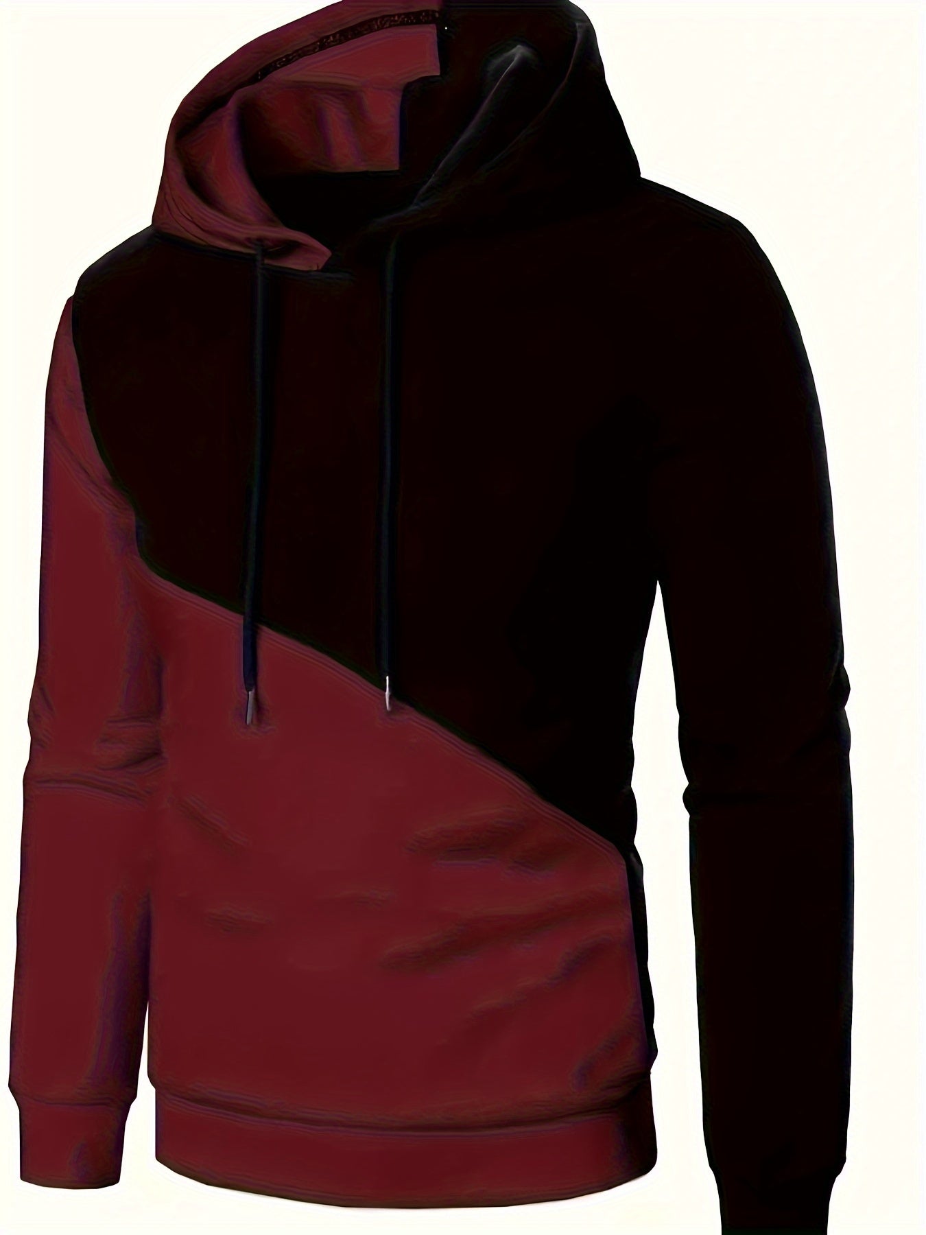 Stylish Men's Color-Block Hoodie – Warm Polyester Knit Pullover with Hood for Winter, Machine-Washable