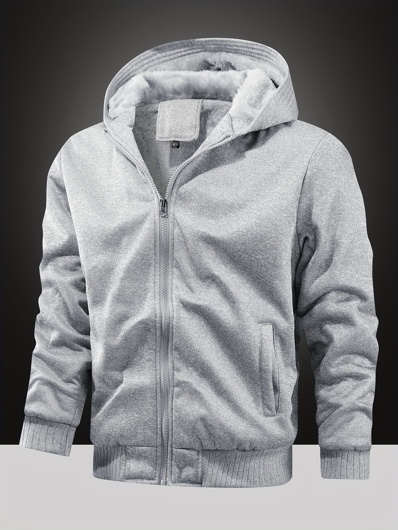 Men's Warm Fleece Hooded Jacket Coat, Warm Thick Zip Up Hoodie For Fall Winter