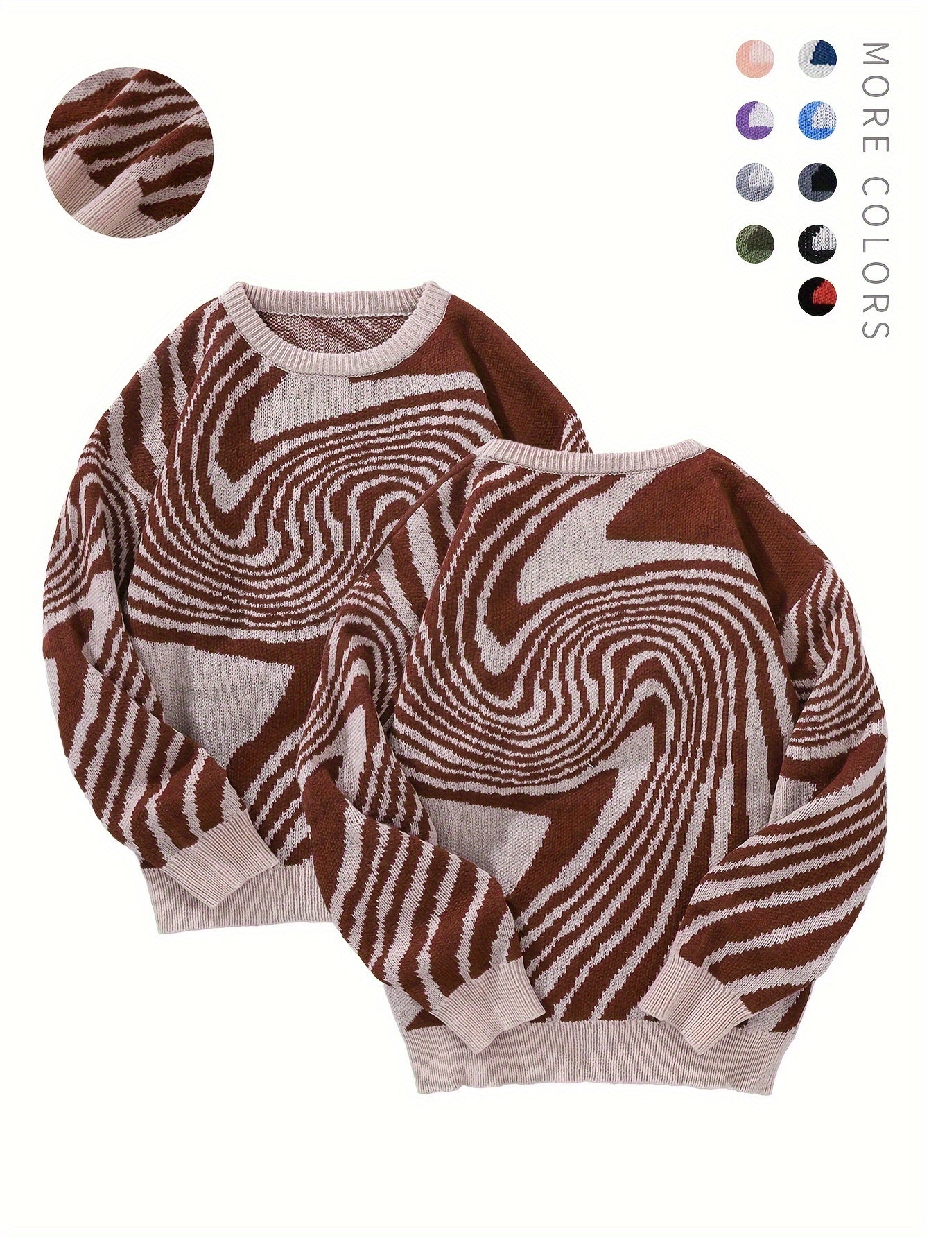 Stylish Whirl Pattern Knit Sweater - Men's Autumn and Winter Color Blocking Pullover - Versatile, Trendy, and Cozy Gift Idea