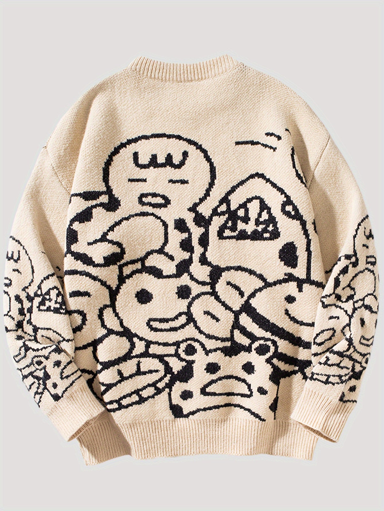 Cozy Fall Winter Essential: Men's Cartoon Graphic Print Knitted Long Sleeve Crew Neck Casual Sweater