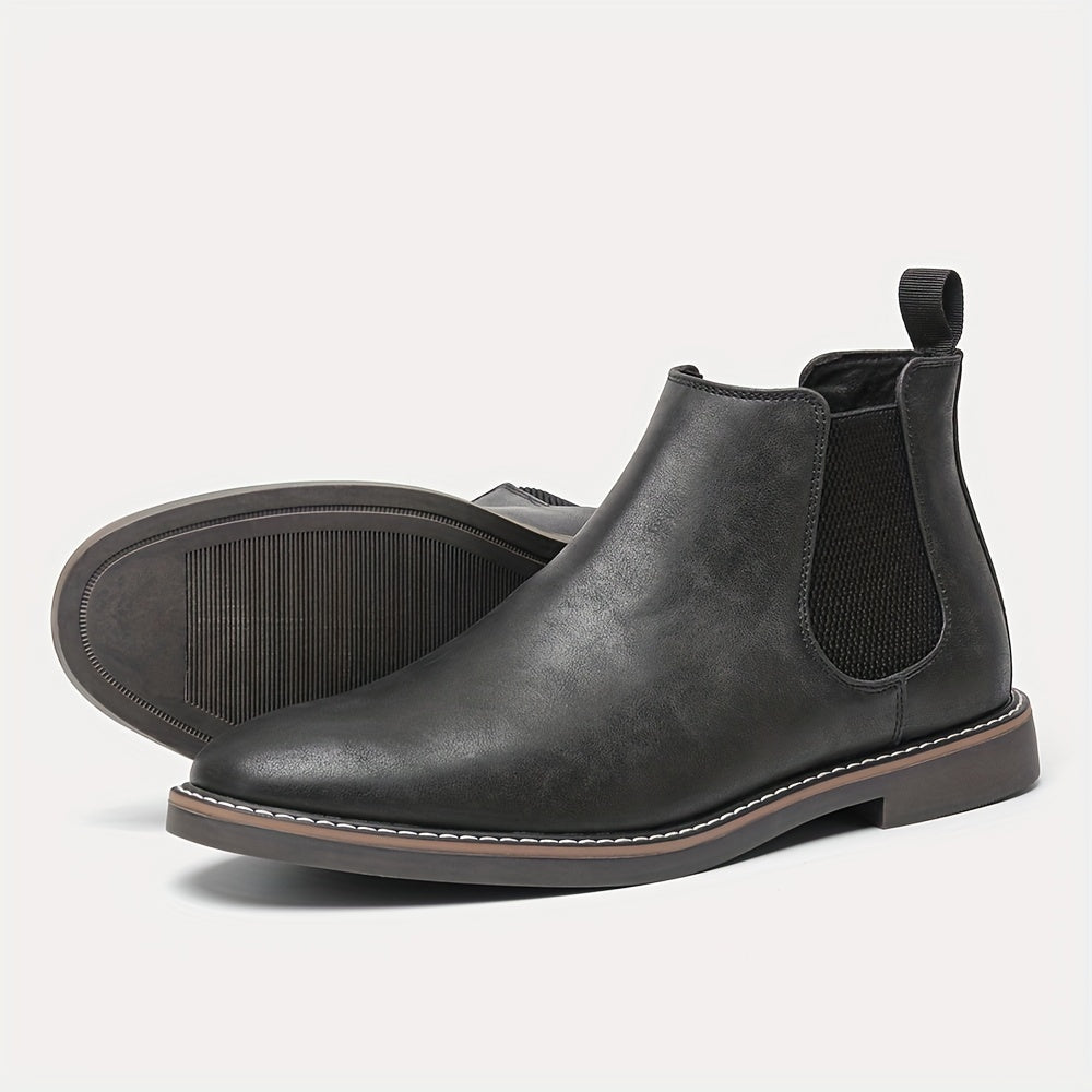 Stylish High-Top Chelsea Boots for Men - Anti-Slip, PU Leather Uppers, Slip-On Design, Perfect for Outdoor Activities in Spring and Autumn - Comfortable, Durable, and Water-Resistant