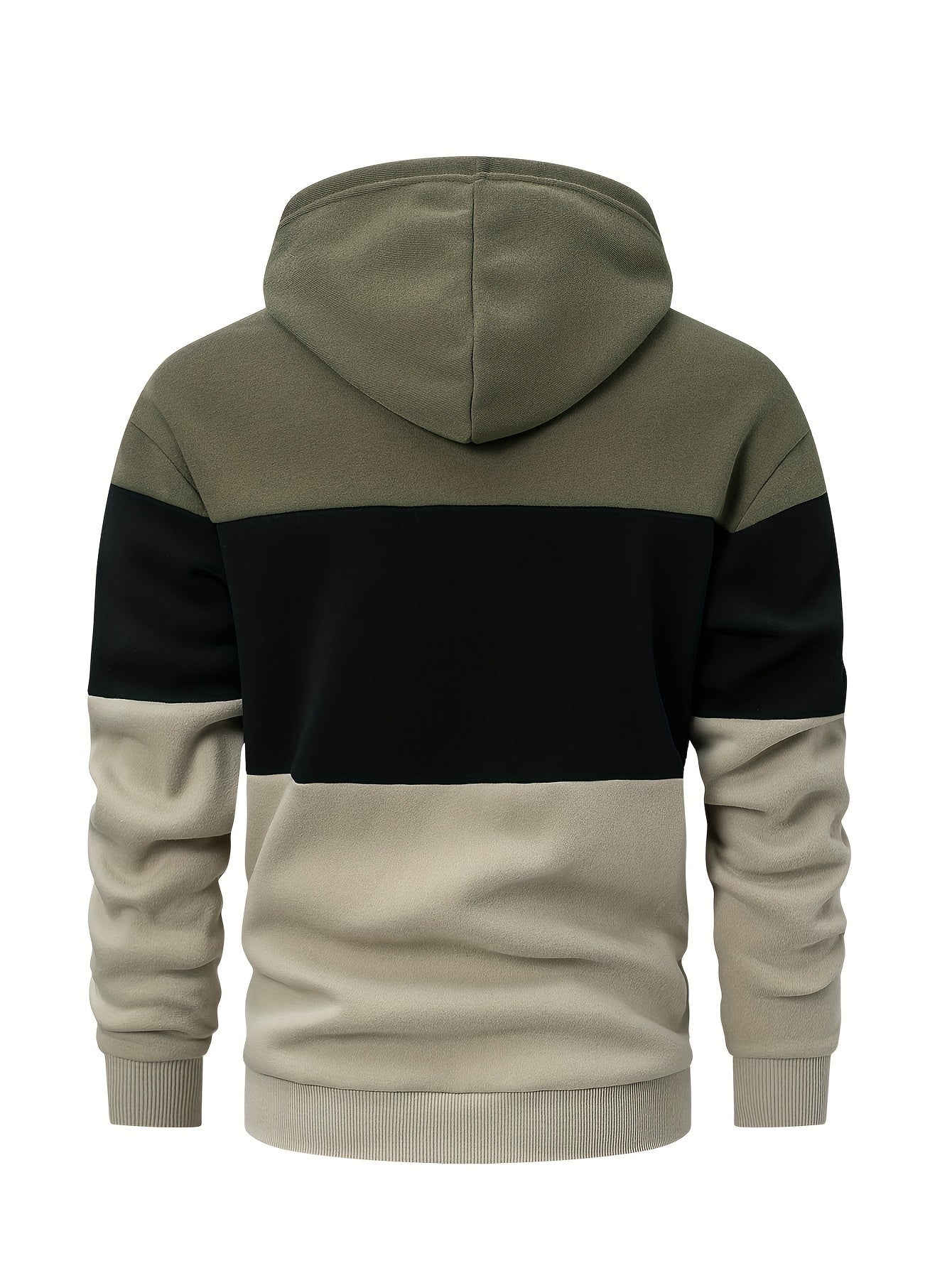 Mens Long Sleeve Color Block Hooded Sweatshirt - Soft Slight Stretch Polyester Fabric, Loose Fit, Kangaroo Pocket, Chic Outdoors Wear for Casual Style