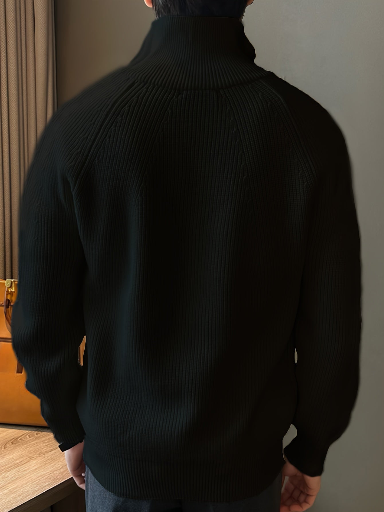 Cozy Winter Essential: Men's Solid Knitted Long Sleeve Lapel Half Zipper Sweater for Casual Fall Wear