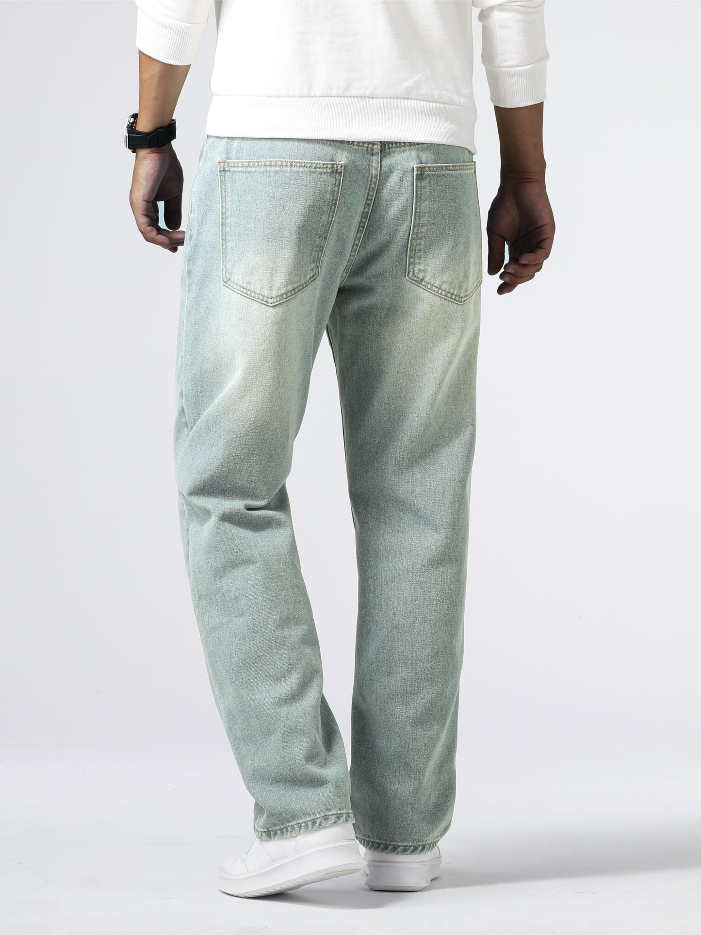 Men's Classic Design Loose Fit Distressed Jeans, Casual Street Style Denim Pants For The Four Seasons