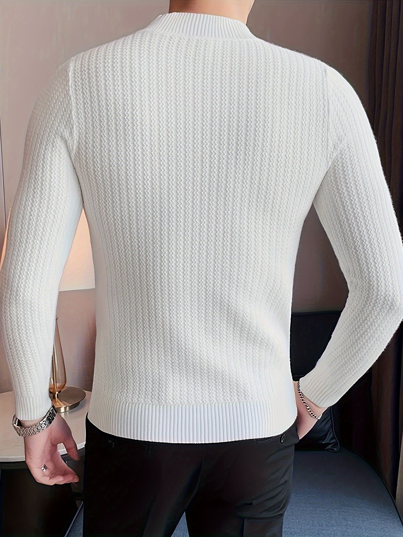 Cozy Solid Knit Pullover Sweater - 100% Cotton, Long Sleeve, Slim-Fit, Stand Collar, Perfect for Fall and Winter Seasons, Soft and Breathable, Classic Style for Casual Wear