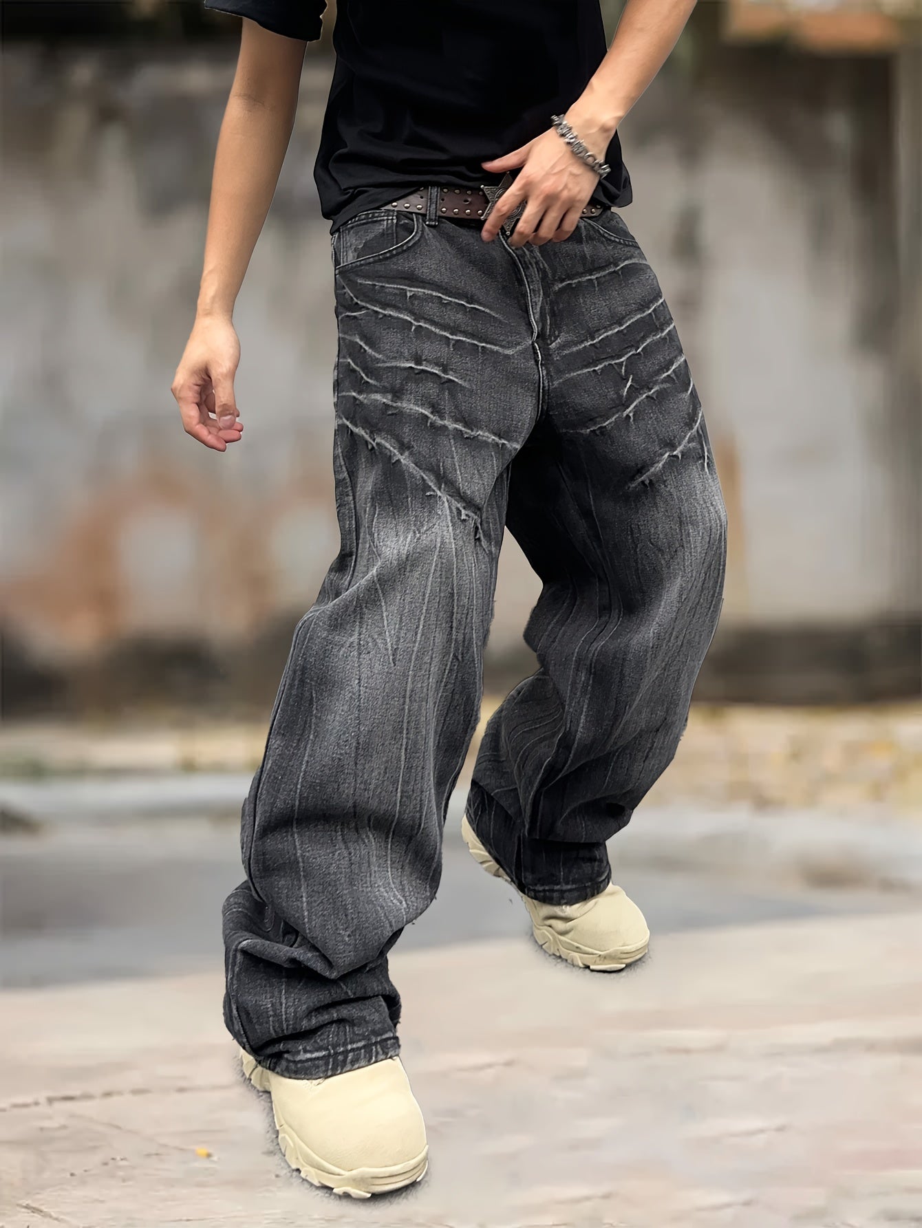 Men's Loose Fit Wide Leg Jeans, Men's Stylish Comfy Denim Pants, Versatile For Four Seasons