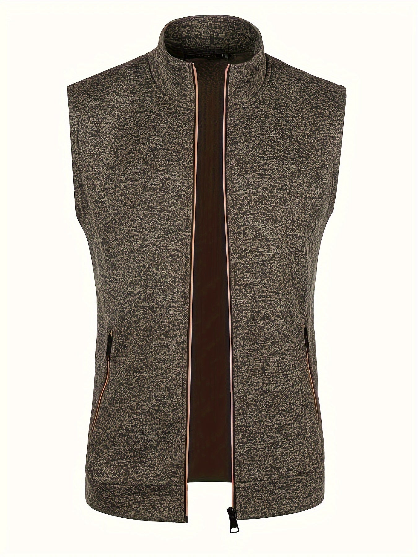 Elegant Mid Stretch Retro Cardigan Vest, Men's Casual Vintage Style V Neck Zip Up Cardigan Sweater Coat For Fall Winter