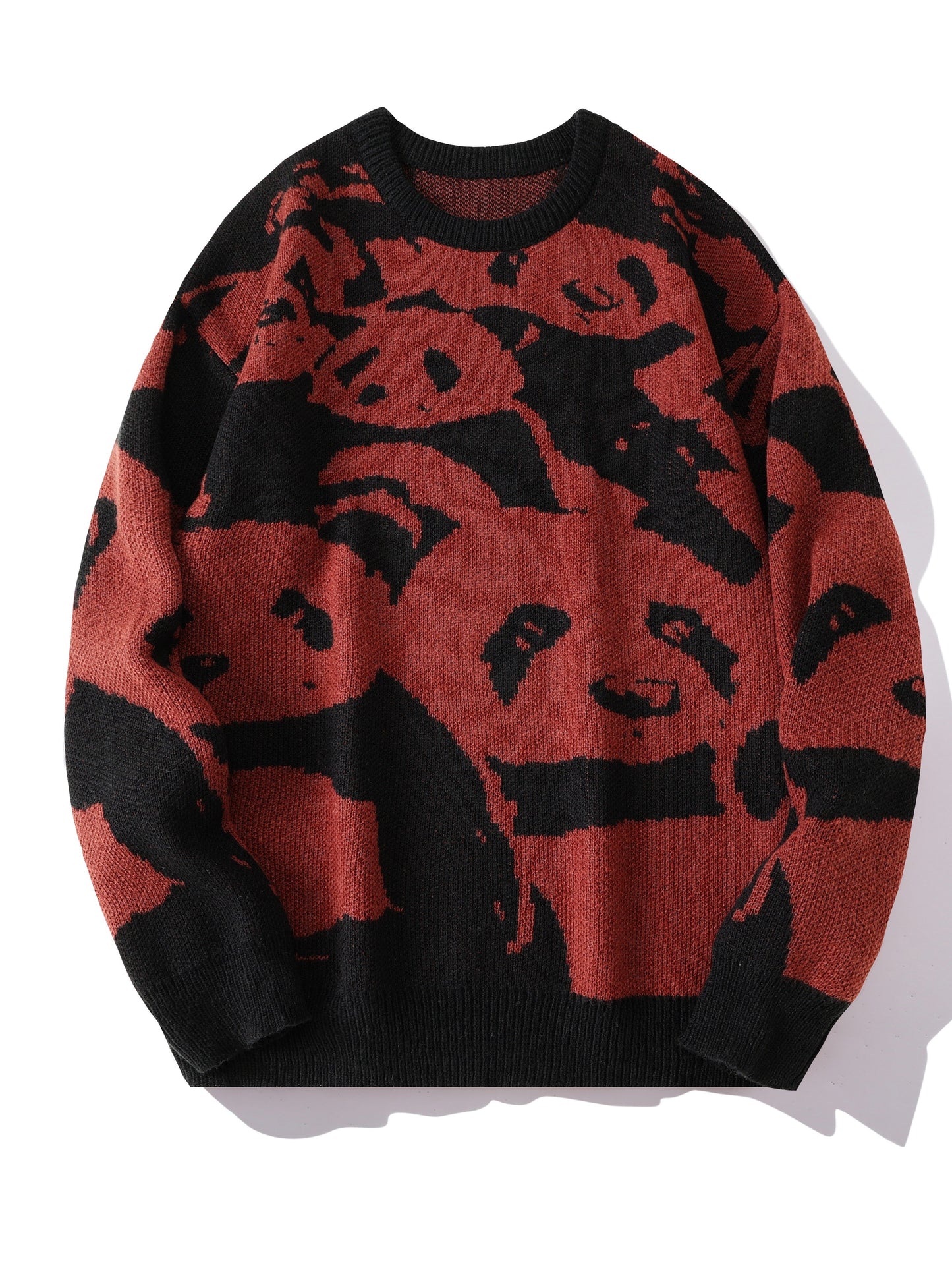 Cozy Panda Crew Neck Sweater - Novelty Cartoon Knit Pullover for Men - Warm, Slightly Stretchy, Casual Fall Winter Wear with Fun Panda Pattern