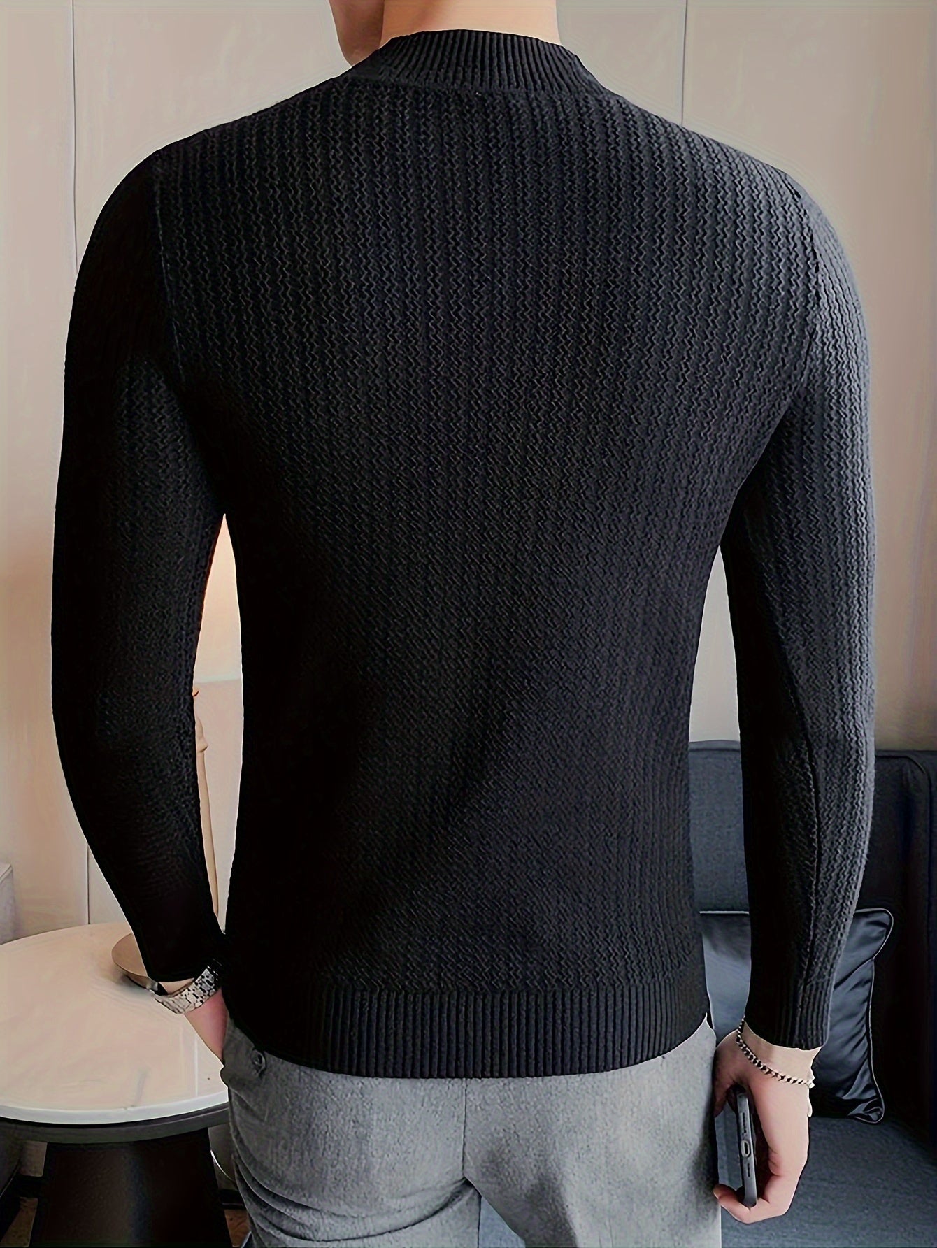 Cozy Solid Knit Pullover Sweater - 100% Cotton, Long Sleeve, Slim-Fit, Stand Collar, Perfect for Fall and Winter Seasons, Soft and Breathable, Classic Style for Casual Wear