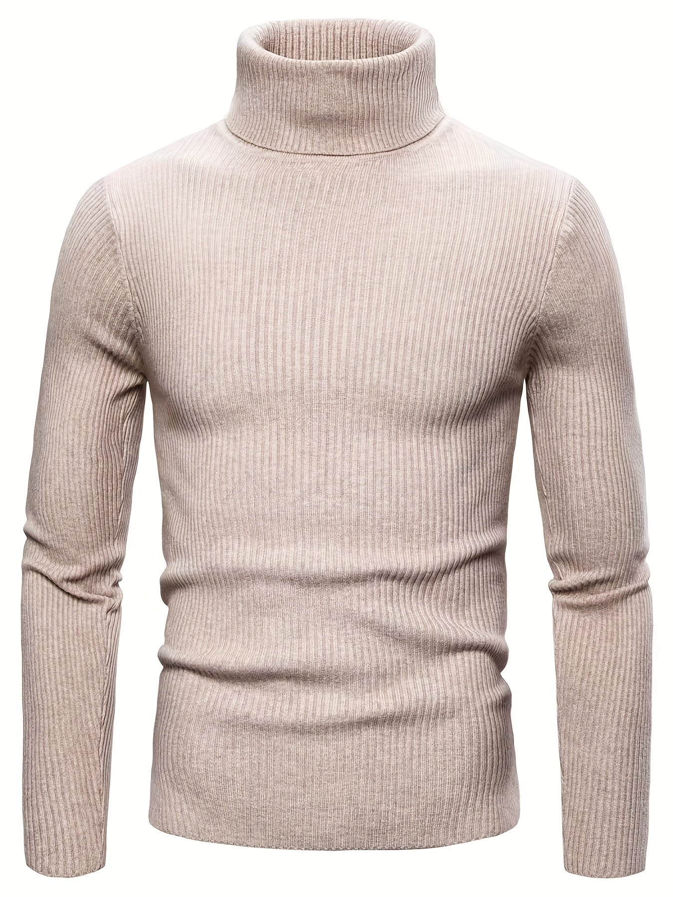 Turtle Neck Knitted Slim Fit Sweater, Men's Casual Warm Solid High Stretch Pullover Sweater For Fall Winter