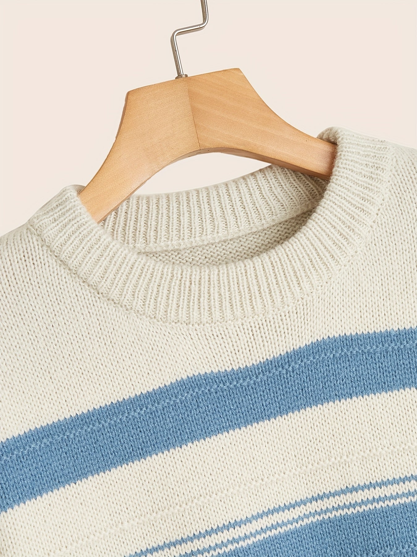 Striped Pattern Chic Sweater, Men's Casual Warm Slightly Stretch Round Neck Pullover Sweater For Fall Winter