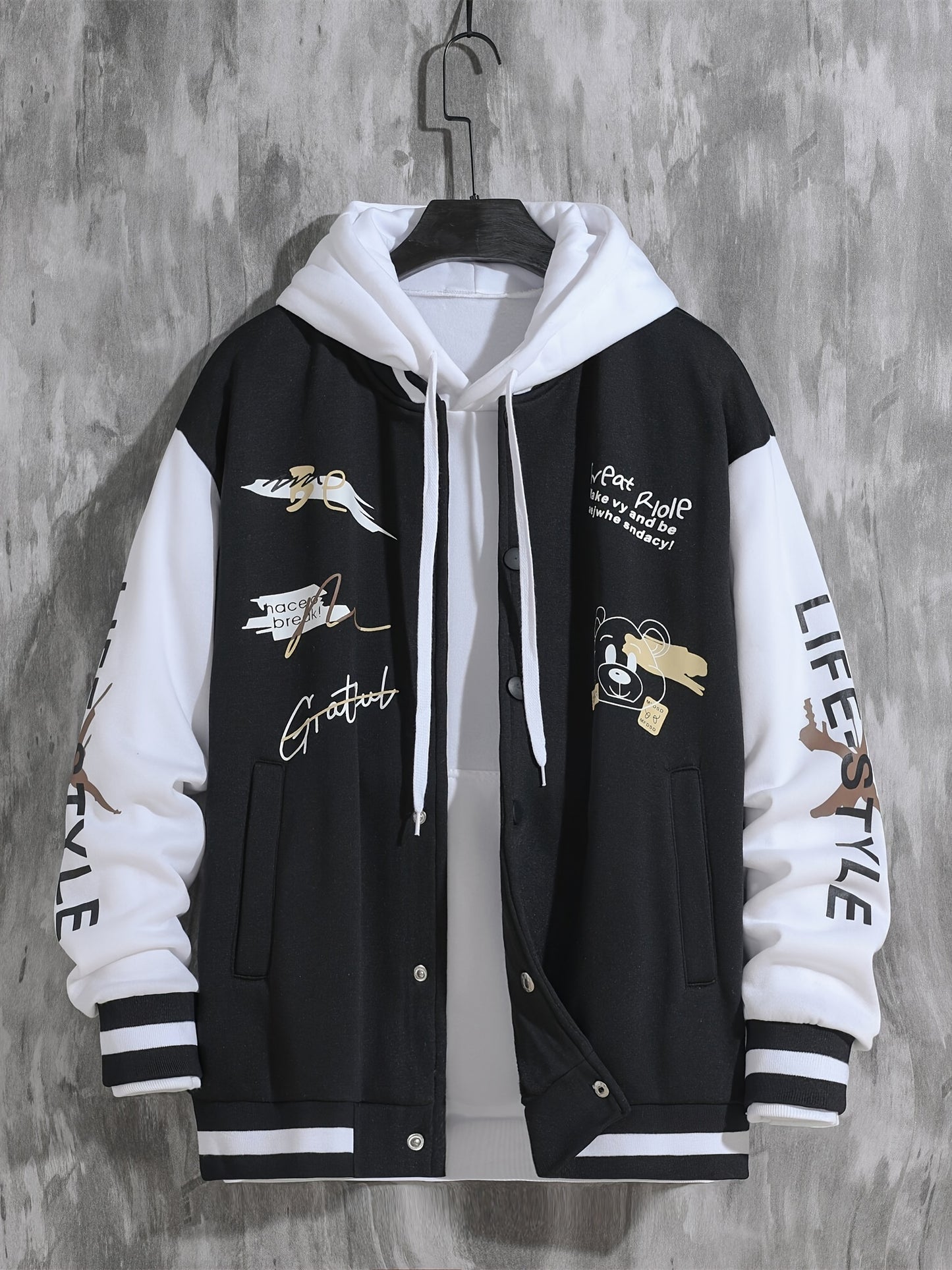 Men's Letter Print Varsity Jacket - Casual Baseball Coat for Spring and Autumn