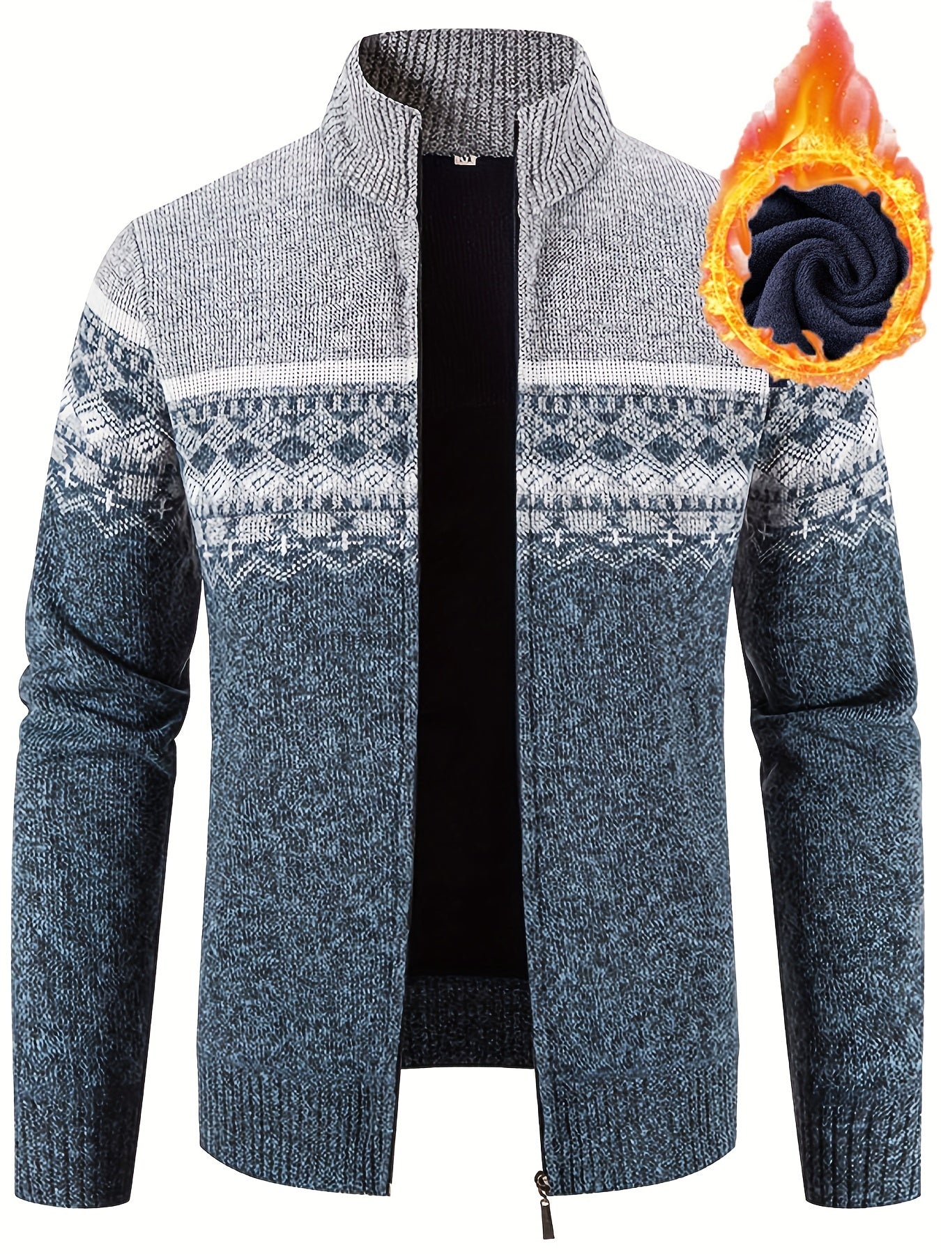 Men's Stand Collar, Knitting Thickened Warm Snowflake Cardigan