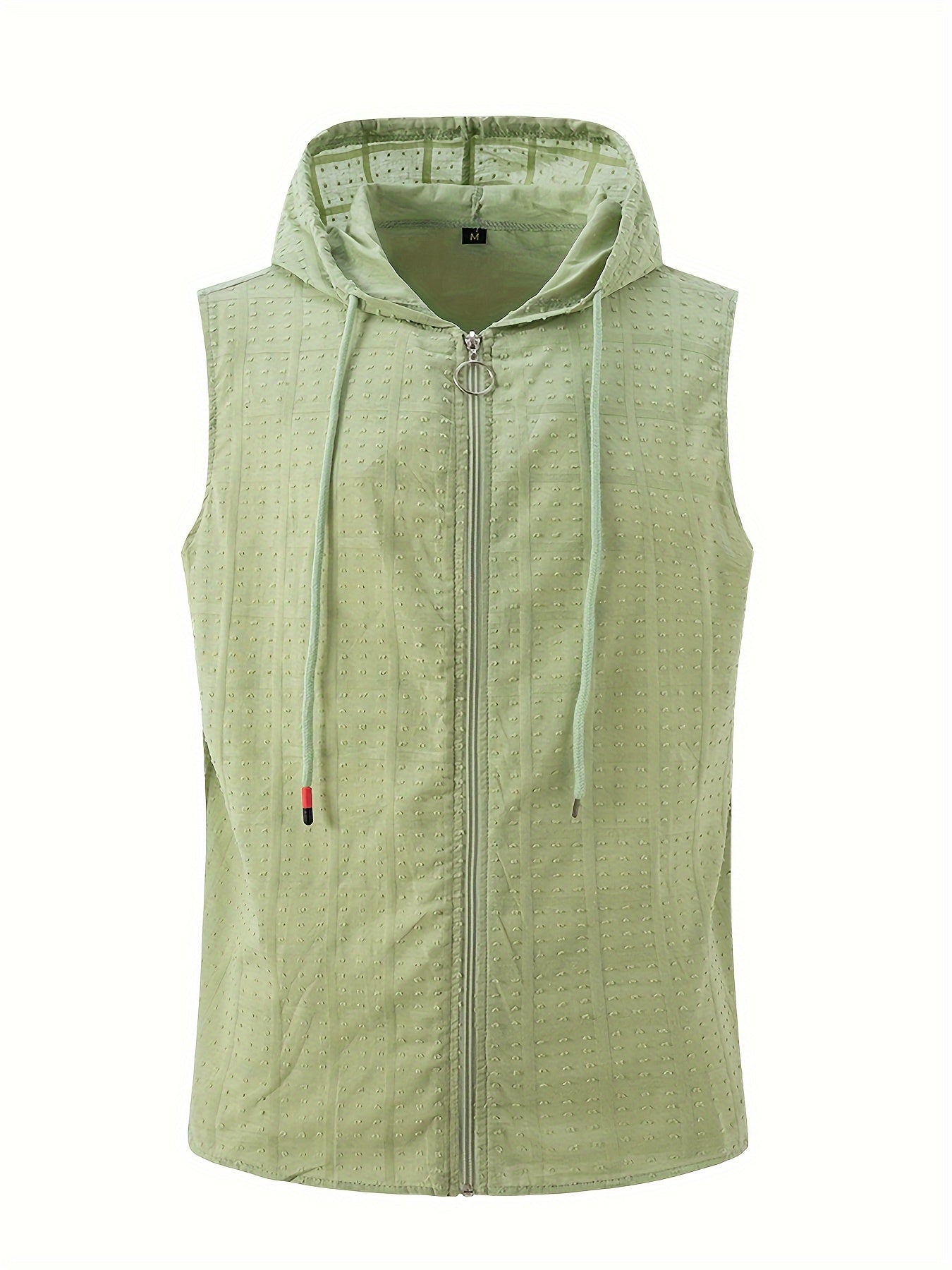 Mens Chic Sleeveless Hooded Coat Shirt - Fashion Plaid & Dot Mix, Zippered, Semi-Sheer - Perfect Summer Casual Wear