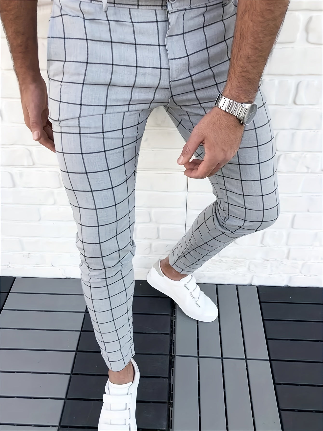 Elegant Plaid Slacks, Men's Casual Vintage Style Dress Pants For Business Banquet