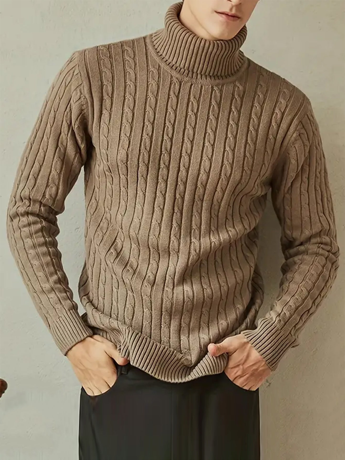 All Match Knitted Solid Sweater, Men's Casual Warm High Stretch Turtleneck Pullover Sweater For Men Fall Winter, Old Money Style