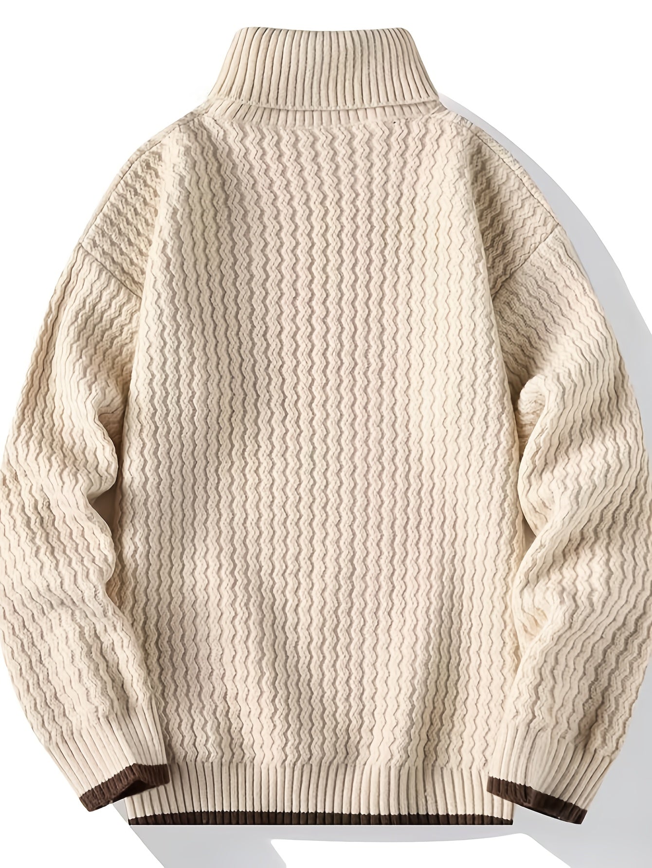 Cozy Solid Striped Knit Pullover Sweater - Men's Casual Long Sleeve Turtle Neck for Fall Winter - Soft, Warm, and Breathable