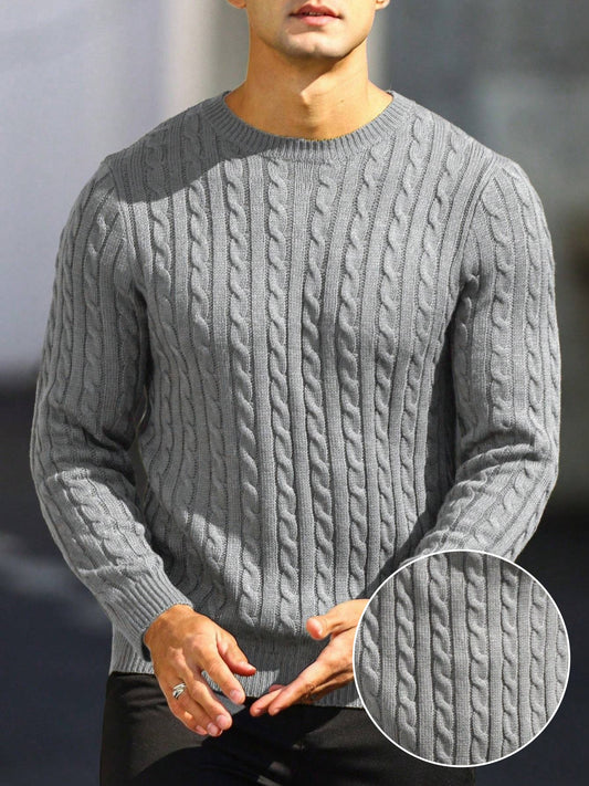 Men's Striped Knitted Pullover, Casual Long Sleeve Slim-fit Crew Neck Sweater For Fall Winter