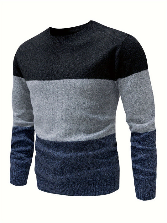 Stylish Color Block Knit Sweater - Men's Autumn Winter Long Sleeve Pullover for Slim Fit, Versatile Trendy Gift Idea - Soft, Cozy, and Warm