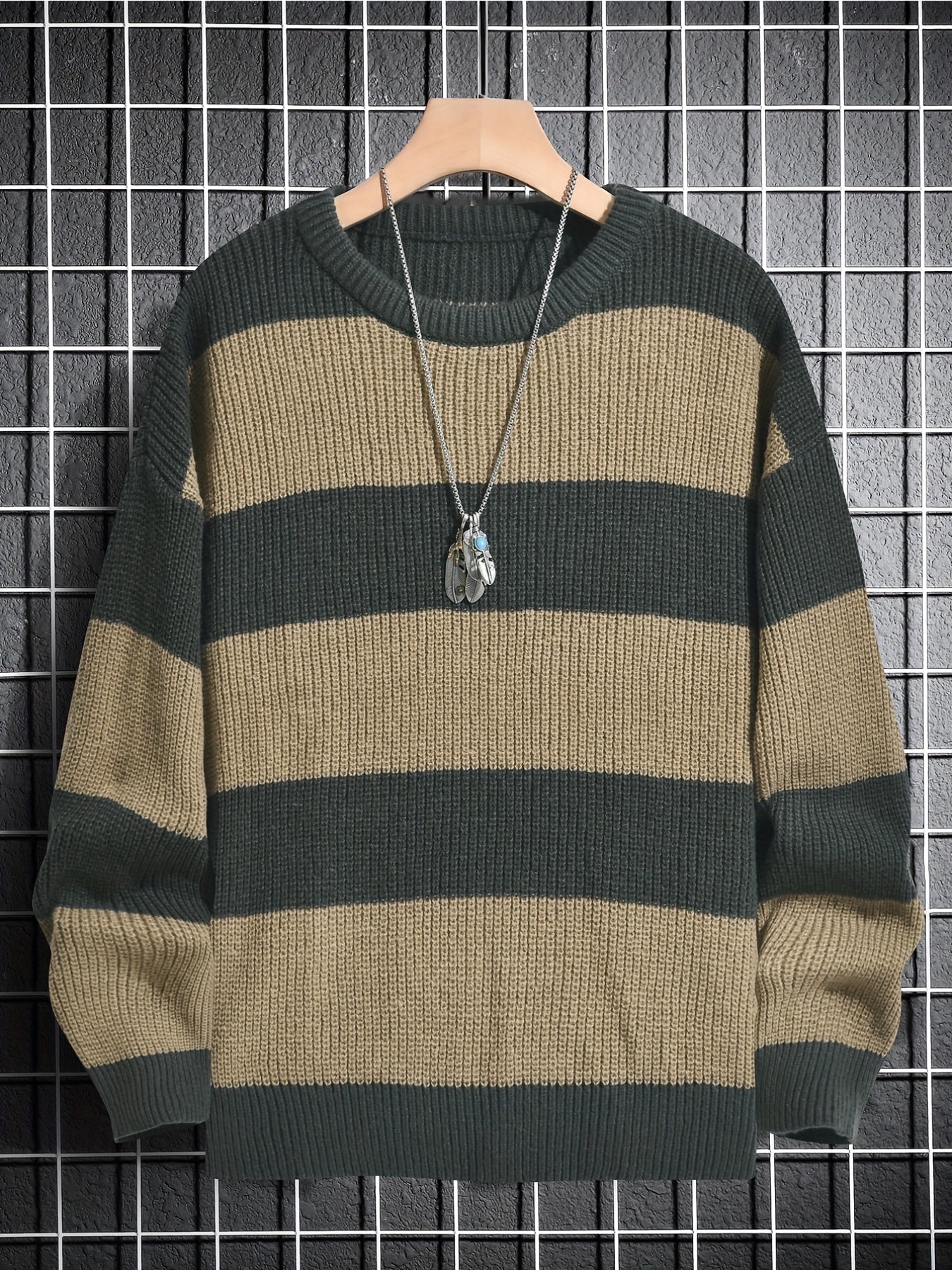 Trendy Men's Color Block Knitted Sweater - Warm And Comfortable Loose Pullover For Stylish Men