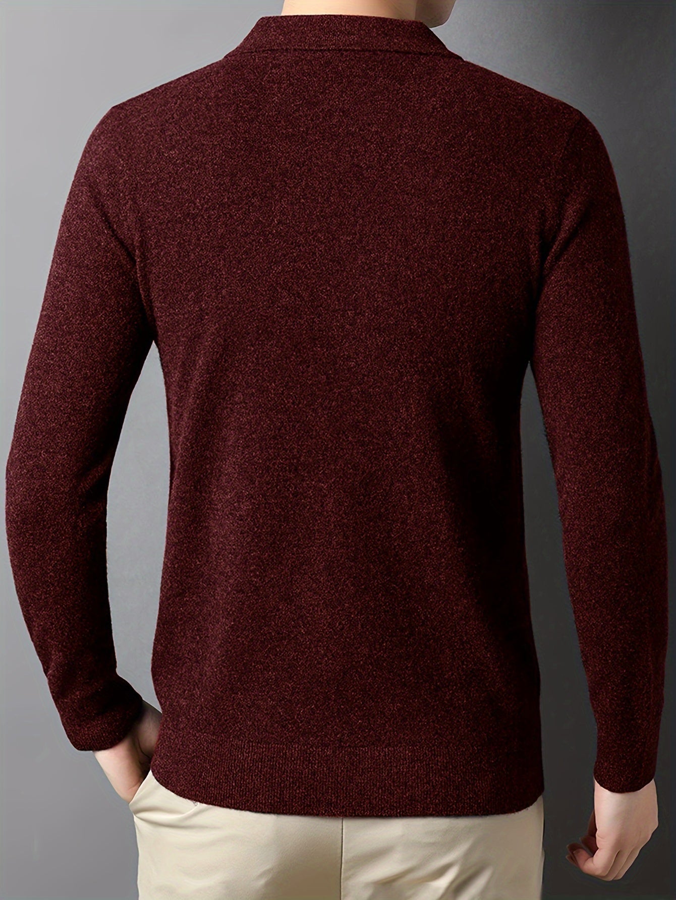 Solid Color Men's Stretch Comfy Knitted Long Sleeve Lapel Shirt, Men's Thin Spring Fall Sweater Pullover Top