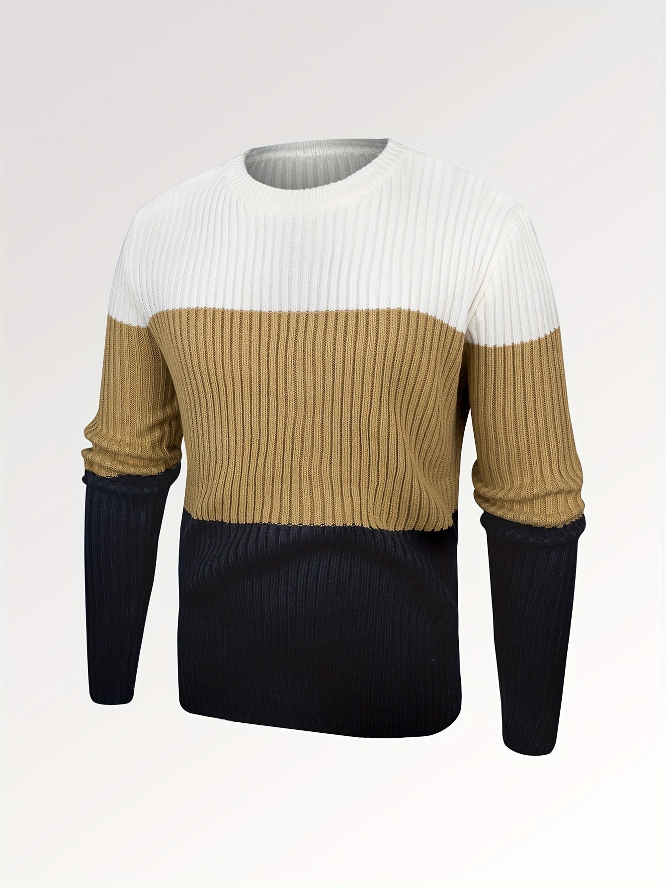 Men's Color Block Crew Neck Pullovers Knit Sweater Top