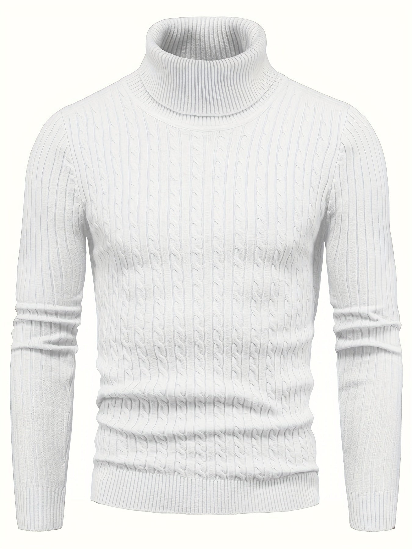 All Match Knitted Solid Sweater, Men's Casual Warm High Stretch Turtleneck Pullover Sweater For Men Fall Winter, Old Money Style