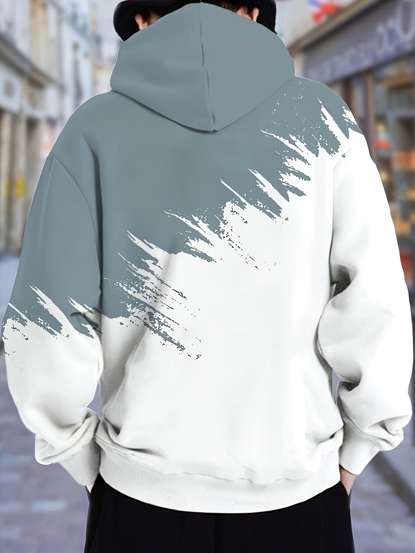 Long Sleeve Men's Casual Graphic Print Hoodie with Color Block Letters, Kangaroo Pocket, Hooded Sweatshirt for Outdoor