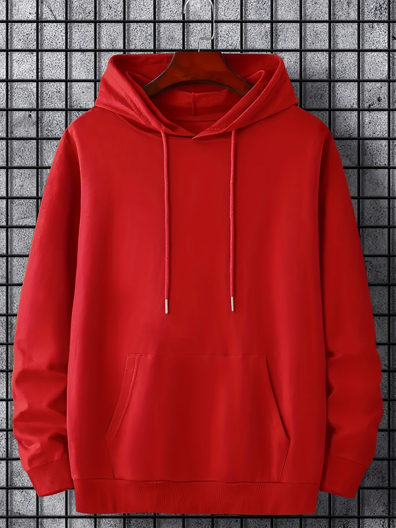 Solid Color Hoodies For Men, Graphic Hoodie With Kangaroo Pocket, Comfy Loose Drawstring Trendy Hooded Pullover, Mens Clothing For Autumn Winter