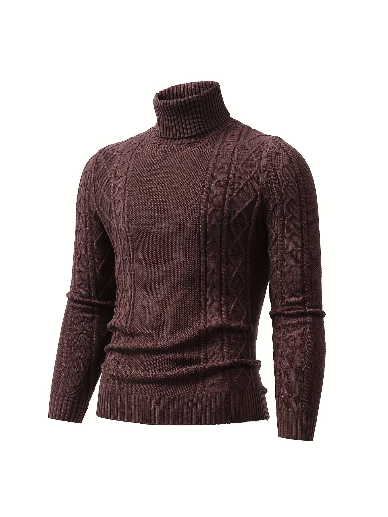 Men's Plain Turtleneck Sweater, Trendy High Stretch Fashion Comfy Thermal Tops