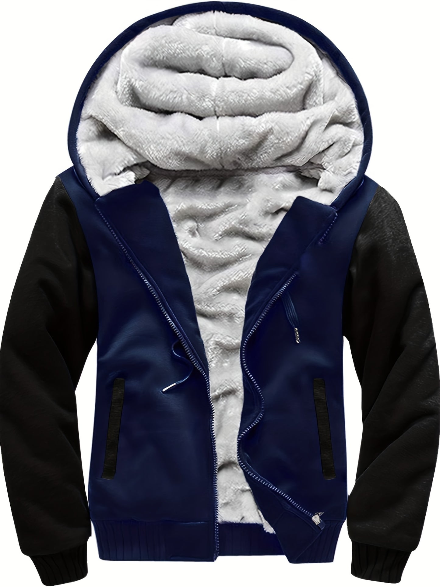 Men's Winter Hoodie: Contrast Colors Fleece Jacket, Cotton Blend, Warm, Comfortable, Versatile for Street Outdoor Activities