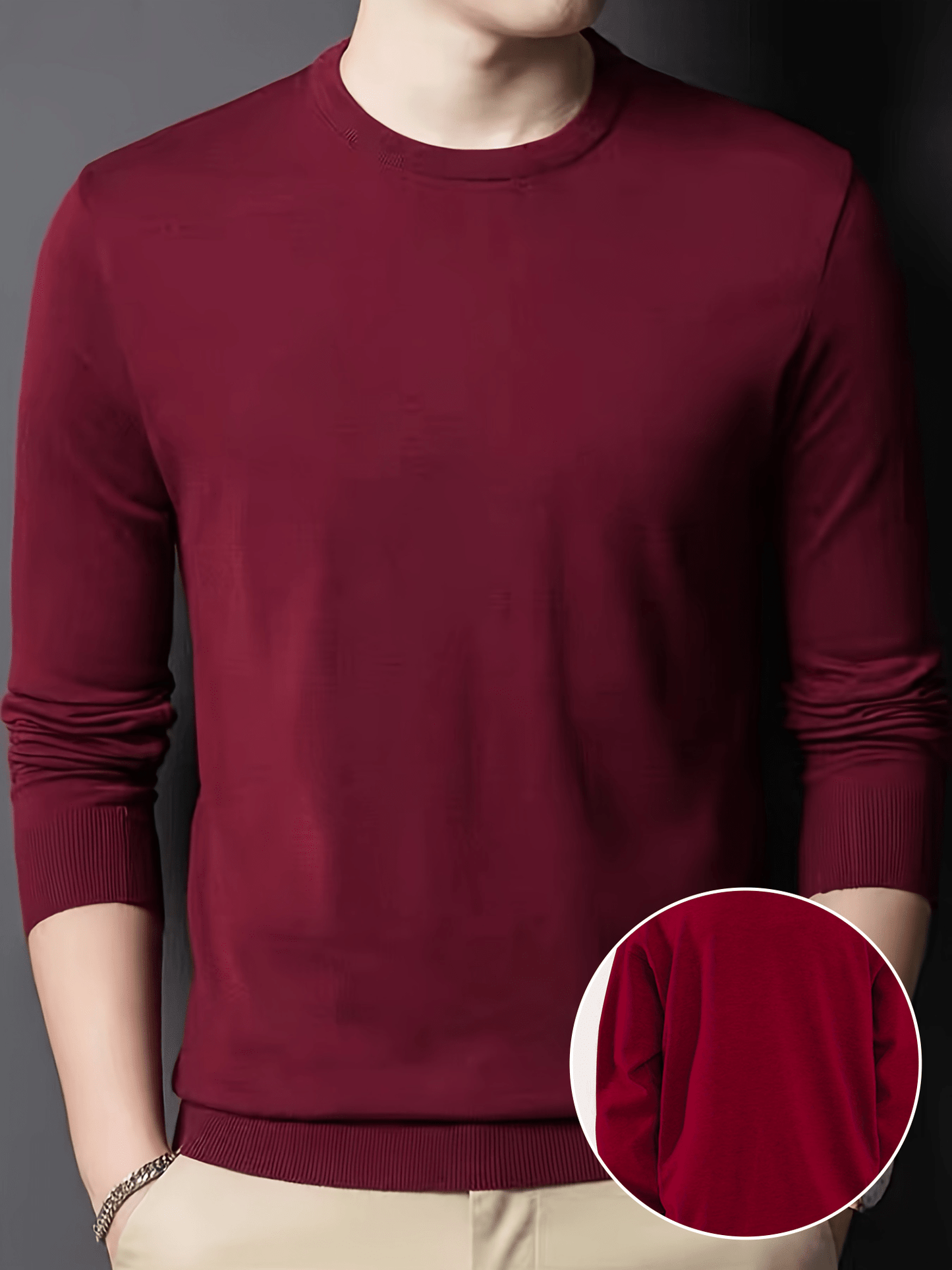 All Match Knitted Solid Sweater, Men's Casual Warm Slightly Stretch Crew Neck Pullover Sweater For Men Fall Winter