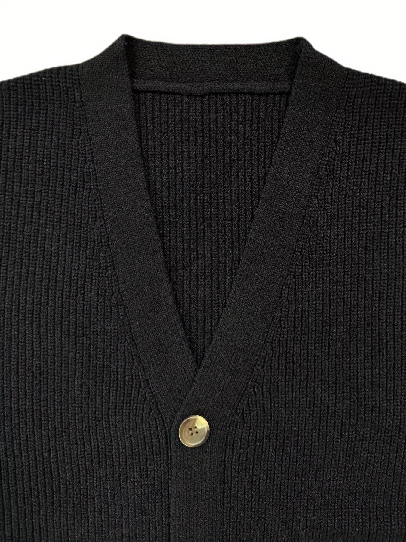 Men's Casual V-Neck Button-Up Sweater - Cozy Knit Cardigan for Fall/Winter, Solid Color, Machine Washable