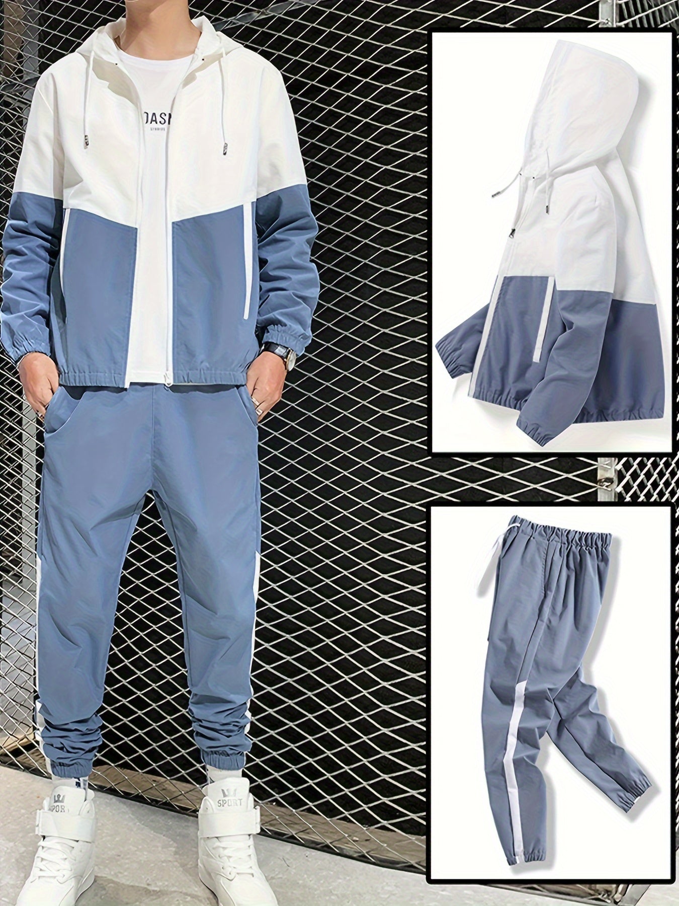 2-Piece Men's Fashion Sports Suit - Sweatsuits with Hooded Jacket and Pants, Color Blocking Design, Spring and Autumn Wear, Youth Fashion Trend, Casual and Comfortable