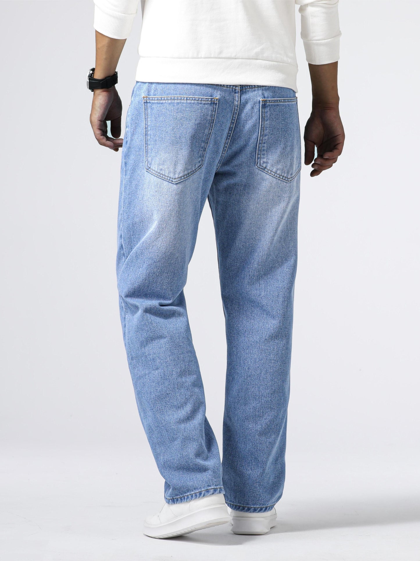 Men's Casual Loose Fit Jeans, Street Style Straight Leg Denim Pants