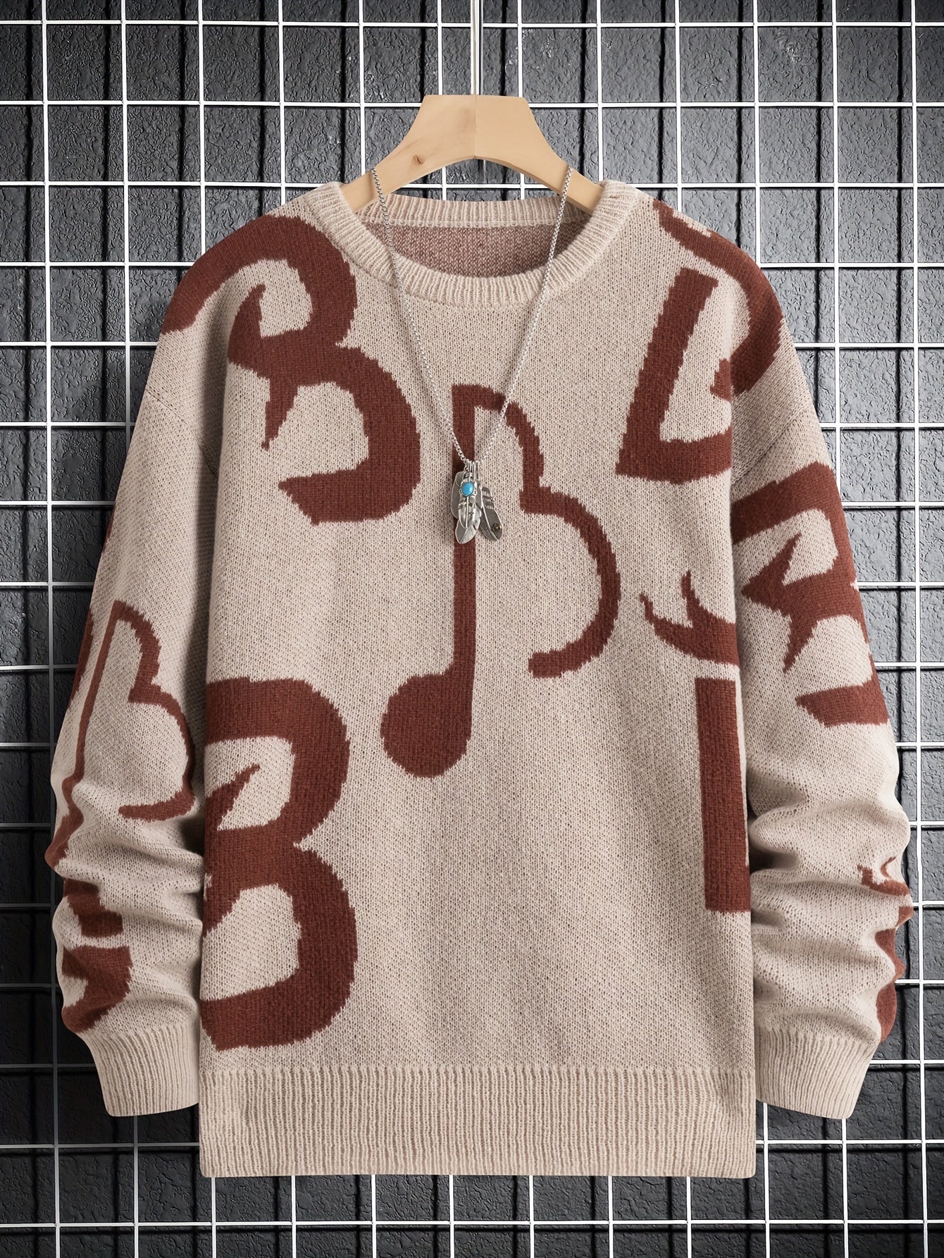 Cozy Music Notes Sweater - Soft, Loose-Fit, Comfy Stretch, Long Sleeve, Round Neck, Casual Pullover - Perfect for Men's Daily Wear, Music Lovers, and Cold Weather