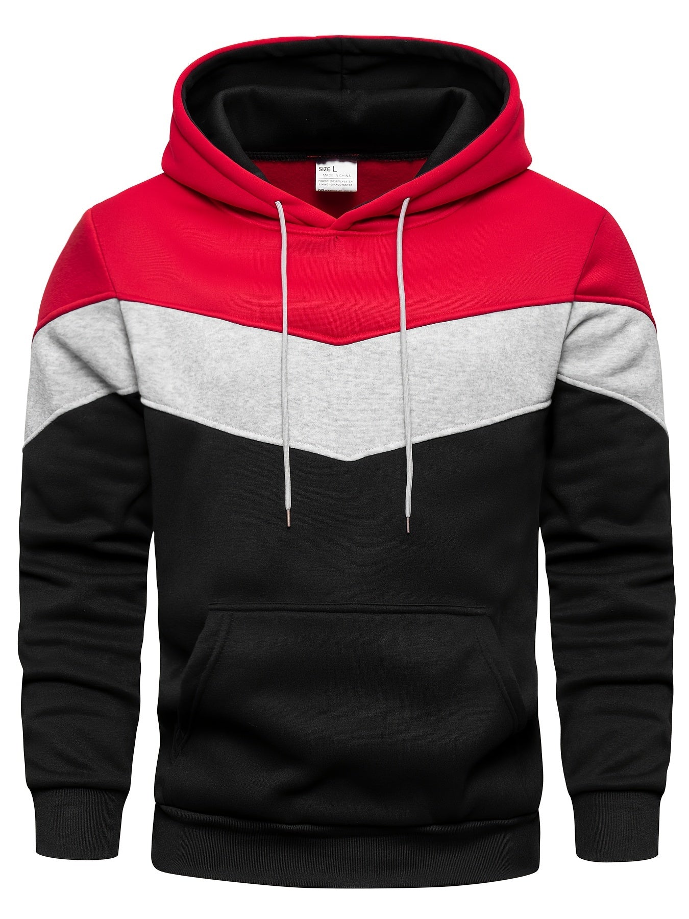 Mens Stretchy Patchwork Color Block Hoodie - Soft, Breathable, Regular Fit, Lace-Up Drawstring, Polyester Knit Fabric - Ideal for Spring and Fall