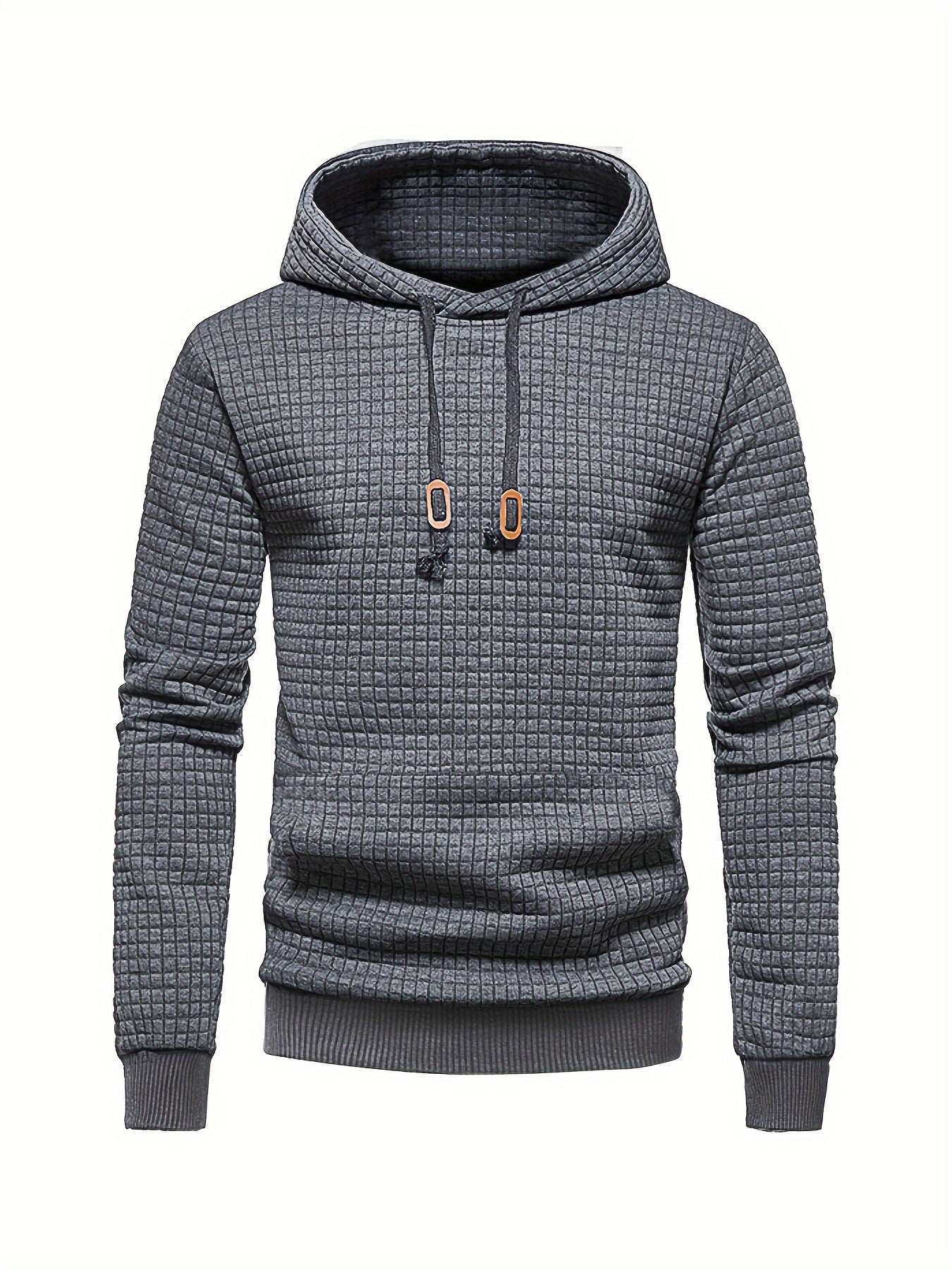 Winter Fall Streetwear Hooded Sweatshirt - Soft Waffle Pattern Solid Hoodie with Kangaroo Pocket, Casual Pullover Design, Cozy Men's Gift Idea for Winter and Fall Seasons