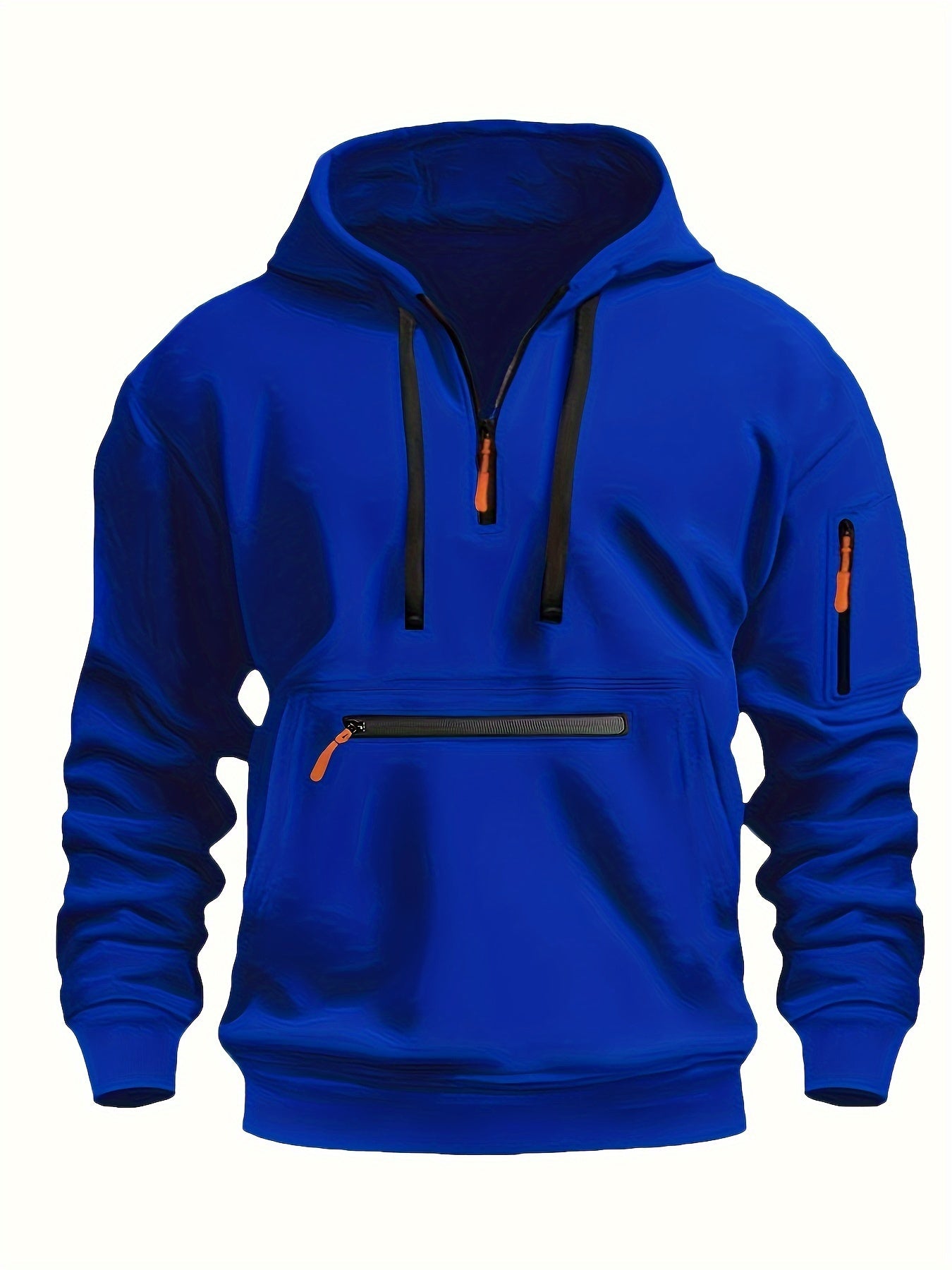 Winter Fall Essential Hoodie - Fashion Hoodies for Men with Solid Half Zip, Long Sleeve, Zippered Pocket, Casual Style