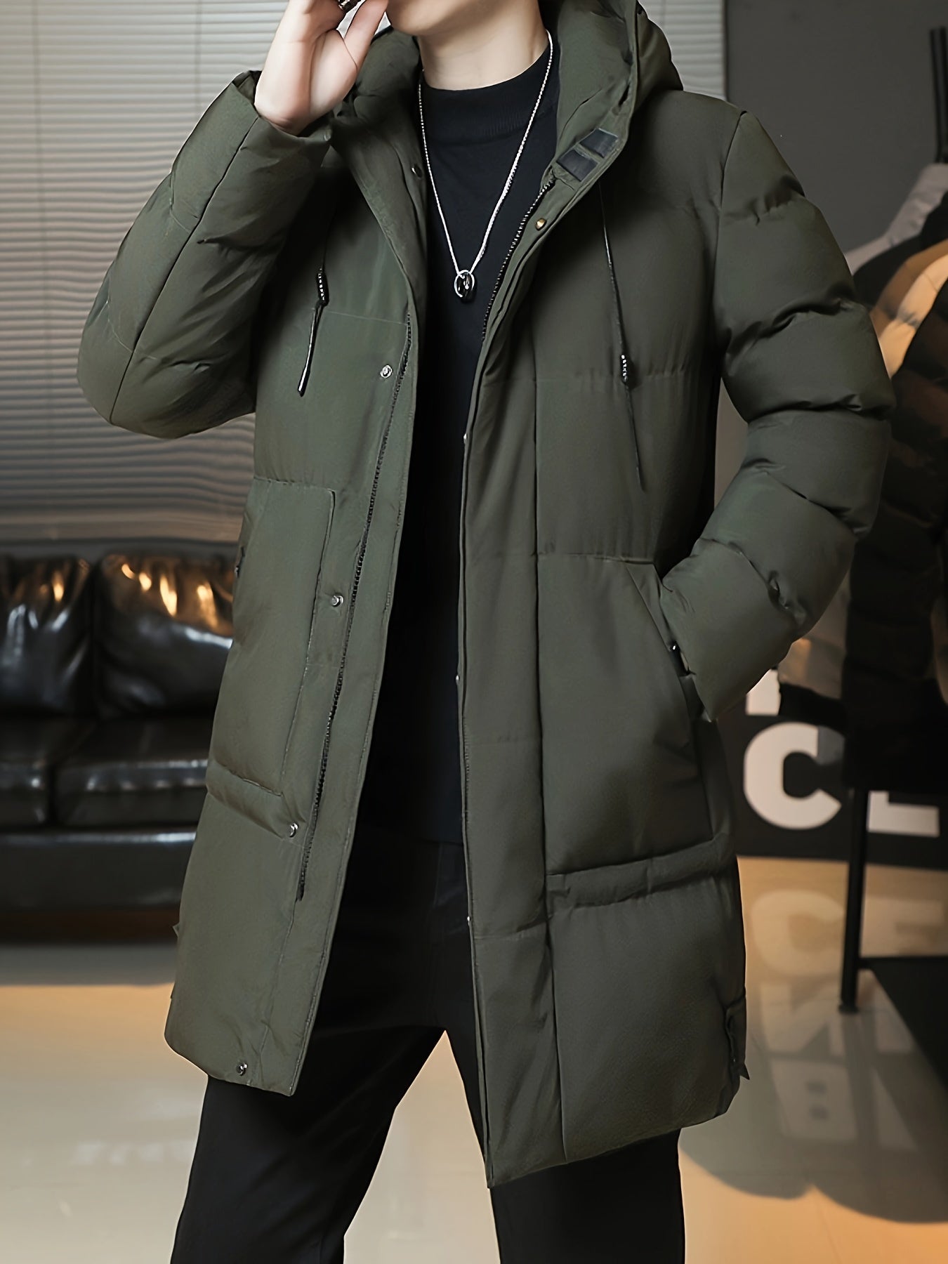 Men's Casual Hooded Long Winter Coat, Warm Thick Padded Coat For Fall Winter