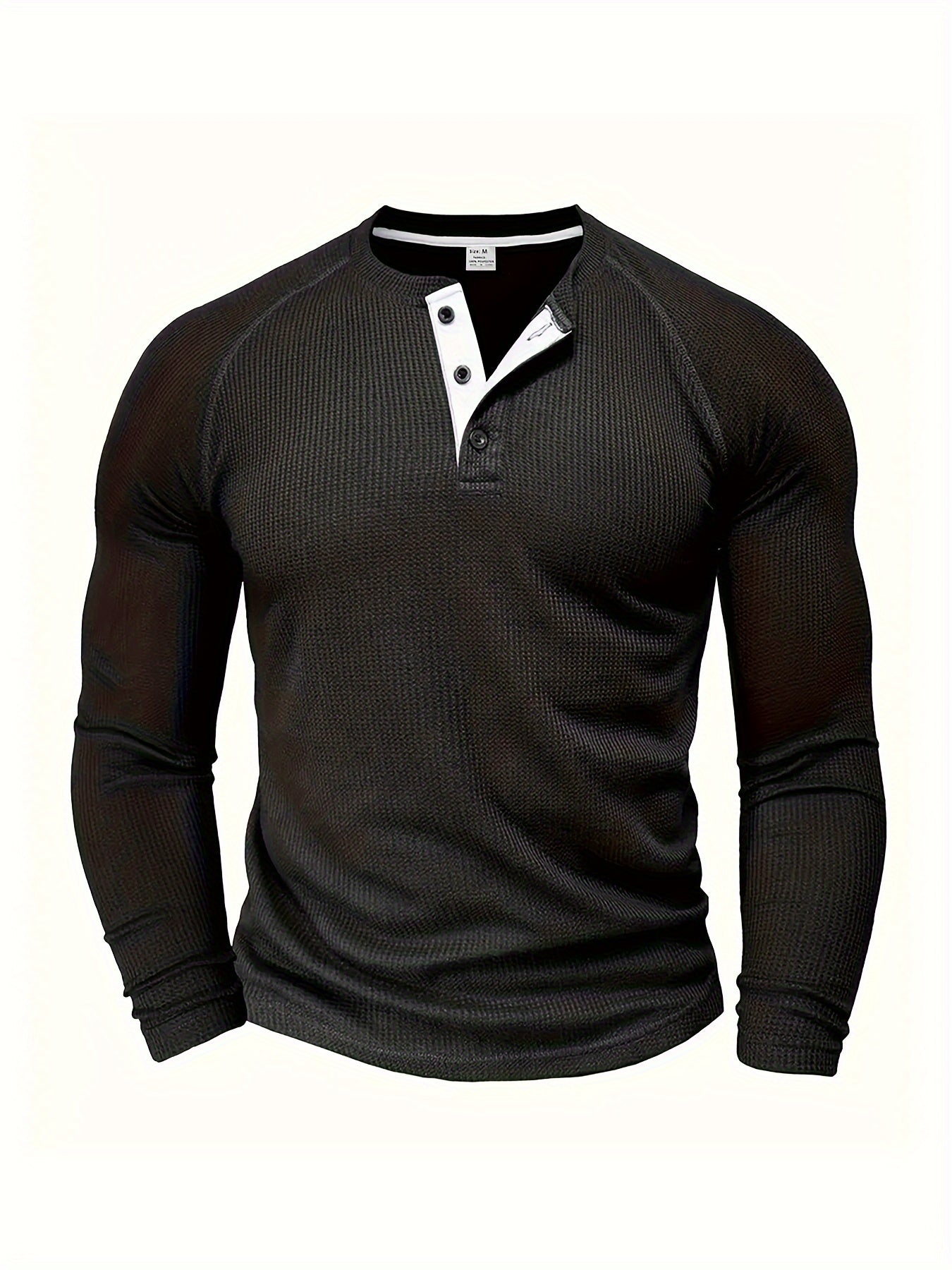 Loose Fit Mens Solid Henley Shirt - Soft Polyester Long Sleeve Crew Neck with Half Button Front and Raglan Sleeves - Perfect for Weekend Casual Spring and Fall Outdoor Activities