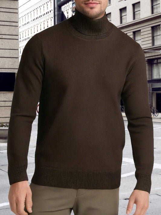 Men's Solid Color Long Sleeve And Turtle Neck Knit Sweater, Warm And Comfy Tops For Autumn And Winter Outdoors Wear, Suitable For Bottoming Wear