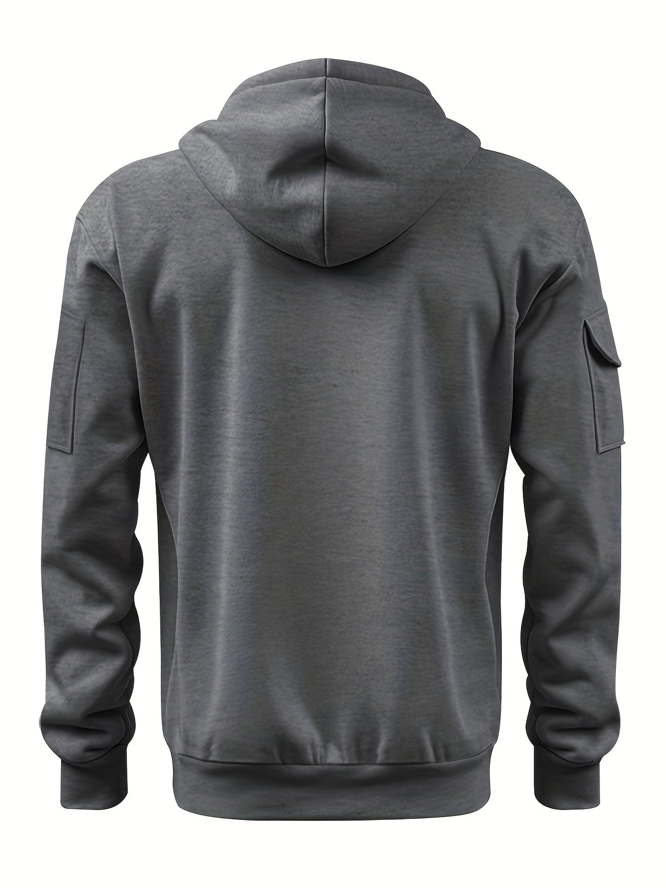 Men's Casual Fleece-Lined Hoodie with Multiple Zipper Pockets - V-Neck Pullover for Fall & Winter, Plus Size Available