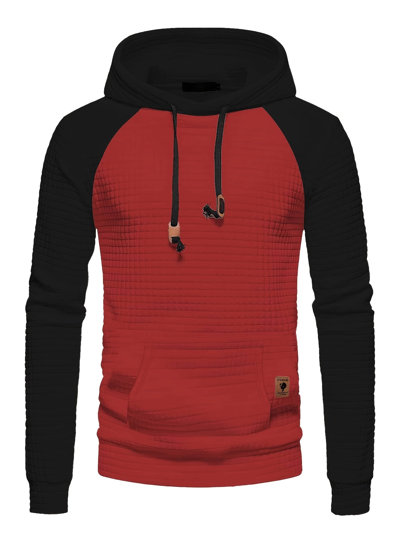 Color Block Waffle Cool Hoodies For Men, Men's Casual Hooded Sweatshirt Streetwear For Winter Fall, As Gifts