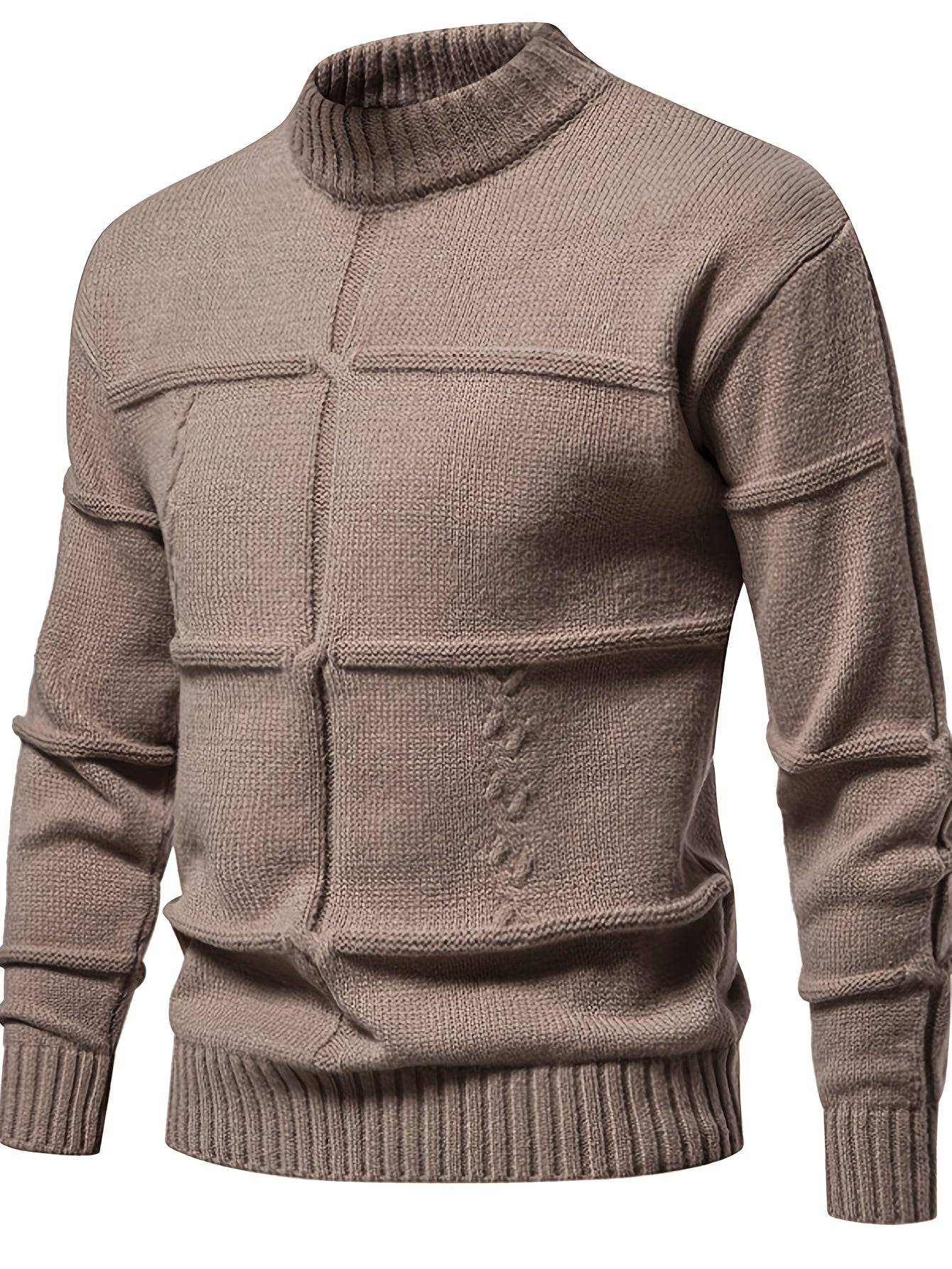 Men's Solid Knitted Pullover, Casual Long Sleeve Crew Neck Sweater For Fall Winter