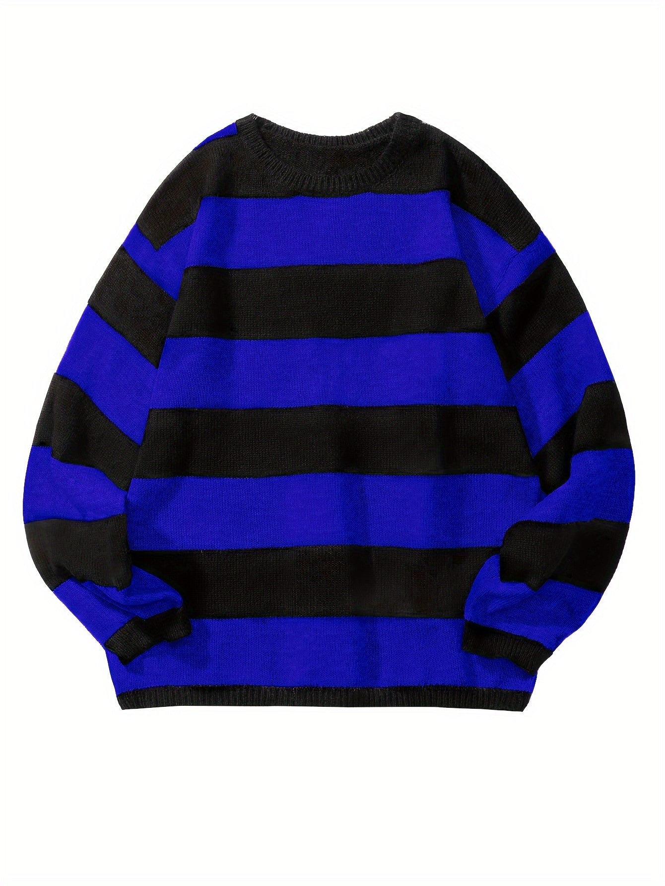 Preppy Retro Striped Pattern Knitted Sweater, Men's Casual Warm Slightly Stretch Crew Neck Pullover Sweater For Men Fall Winter, K-pop