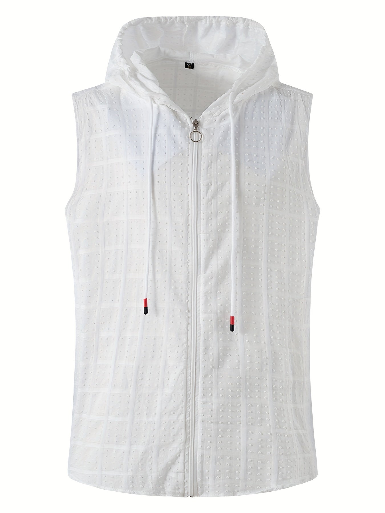 Mens Chic Sleeveless Hooded Coat Shirt - Fashion Plaid & Dot Mix, Zippered, Semi-Sheer - Perfect Summer Casual Wear