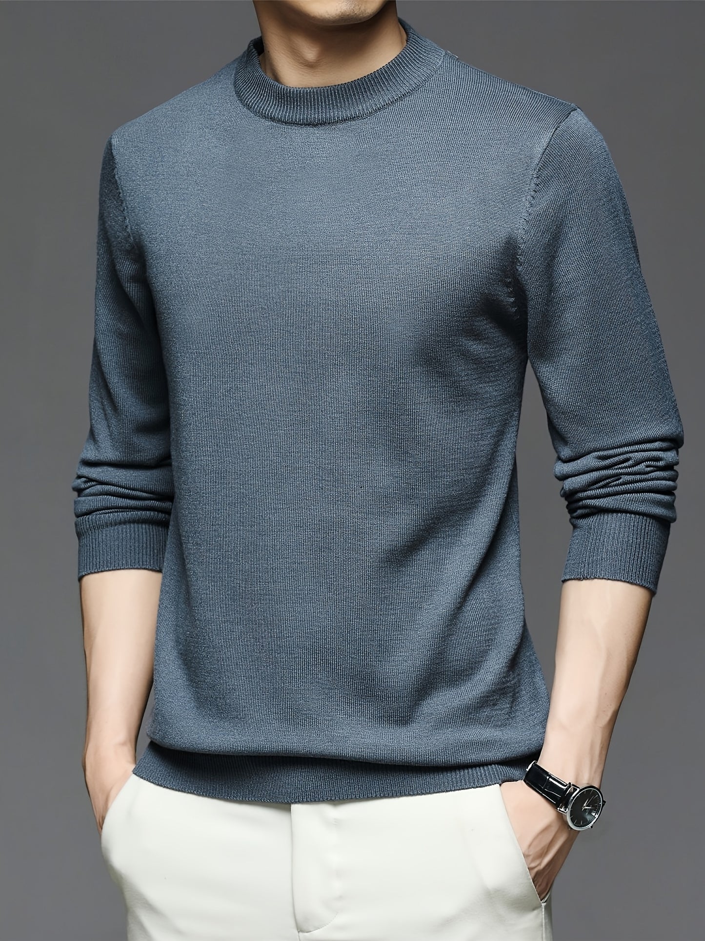 All Match Knitted Sweater, Men's Casual Warm Slightly Stretch crew Neck Pullover Sweater For men Fall Winter