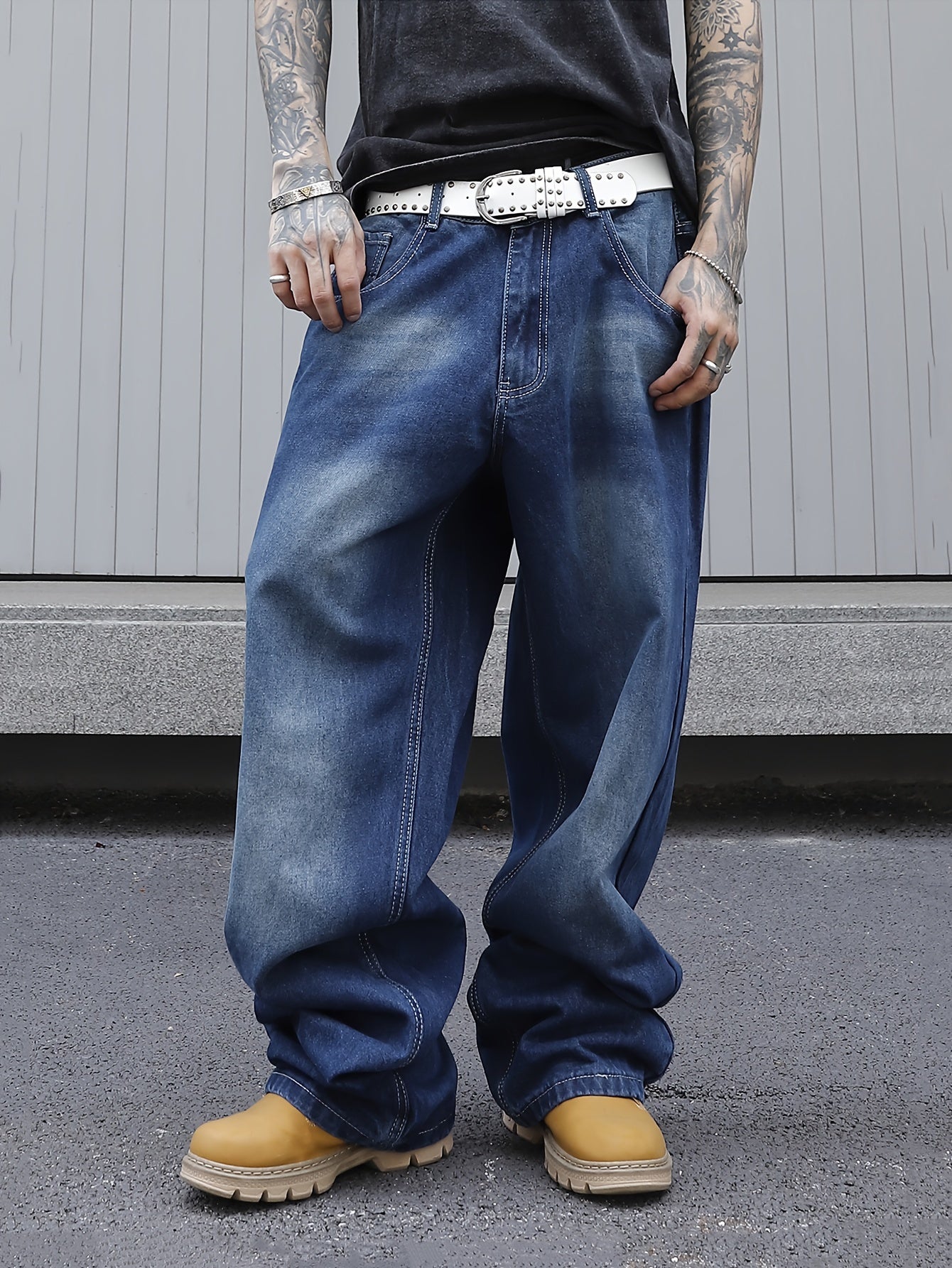 Men's Loose Fit Wide Leg Jeans, Men's Stylish Comfy Denim Pants, Versatile For Four Seasons